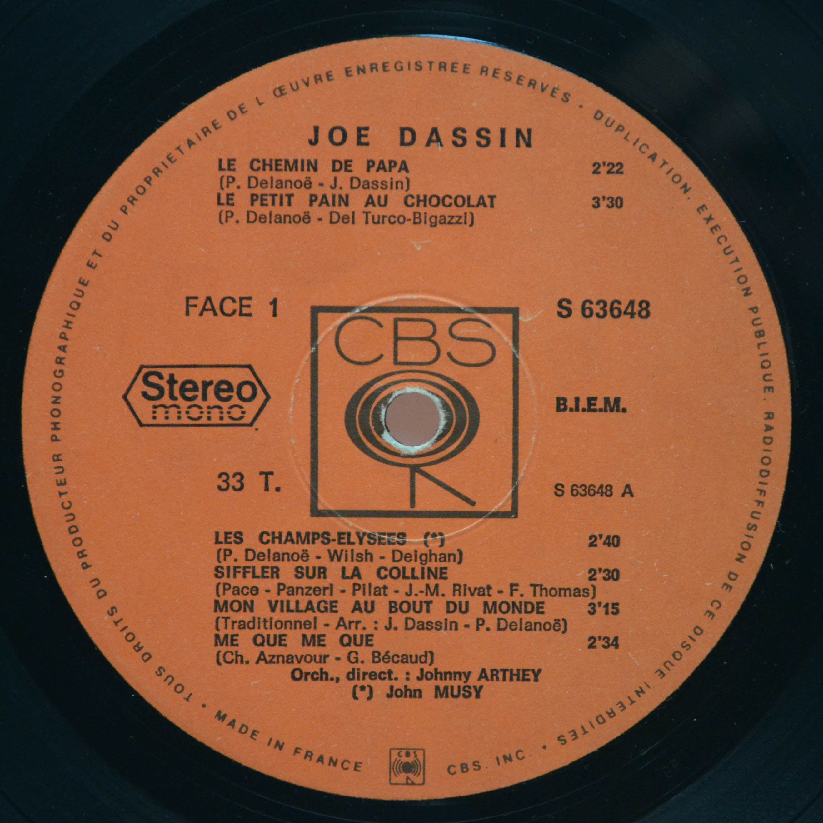 Виниловая пластинка Joe Dassin — Joe Dassin (1-st, France), 1969