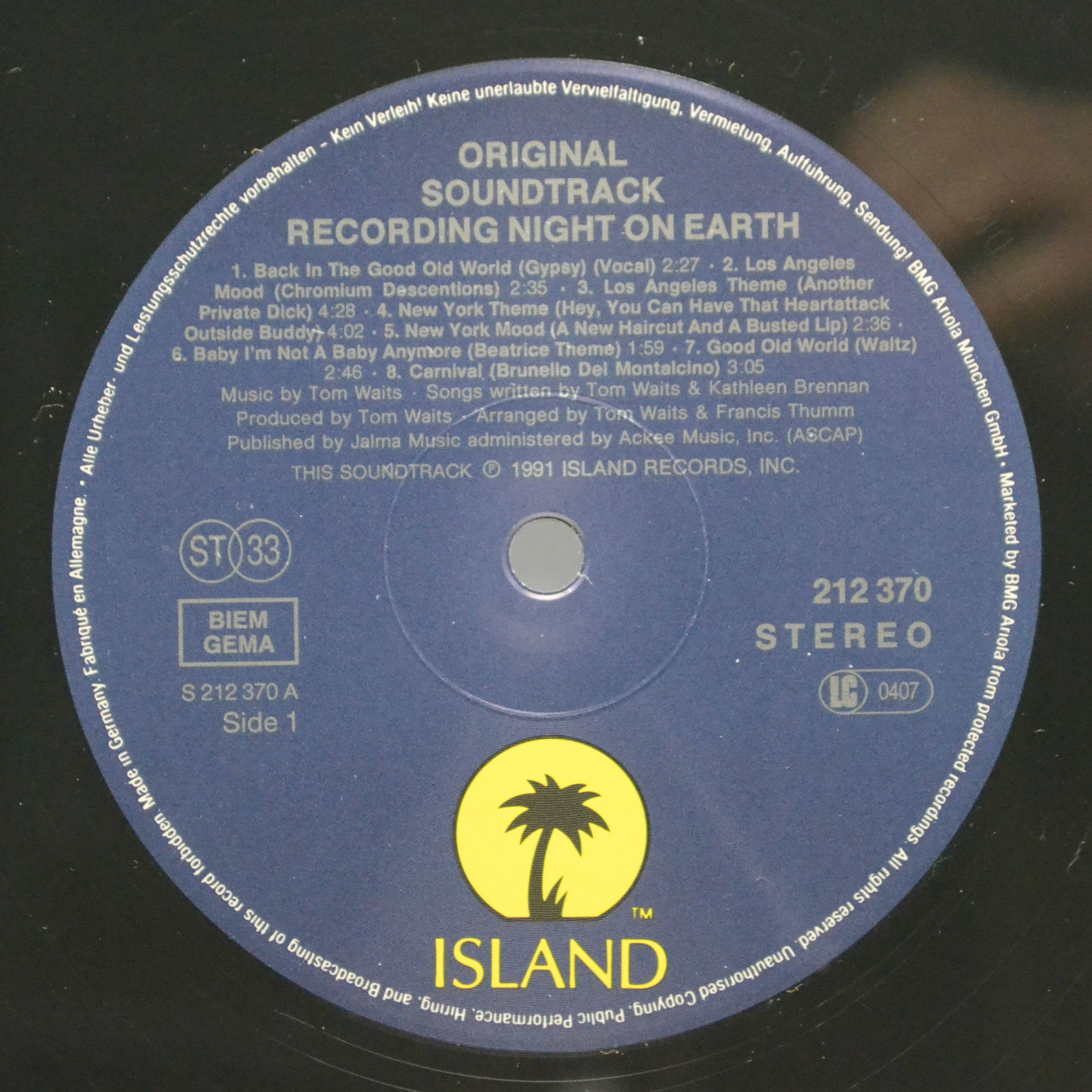 Виниловая пластинка Tom Waits — Night On Earth (Original Soundtrack Recording), 1991