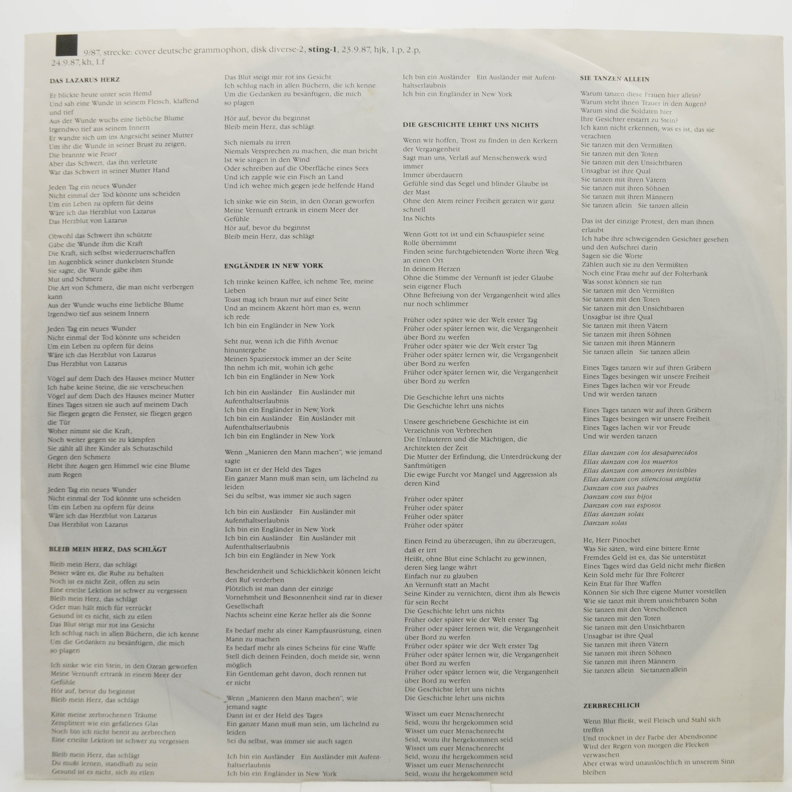 Sting — ...Nothing Like The Sun (2LP), 1987