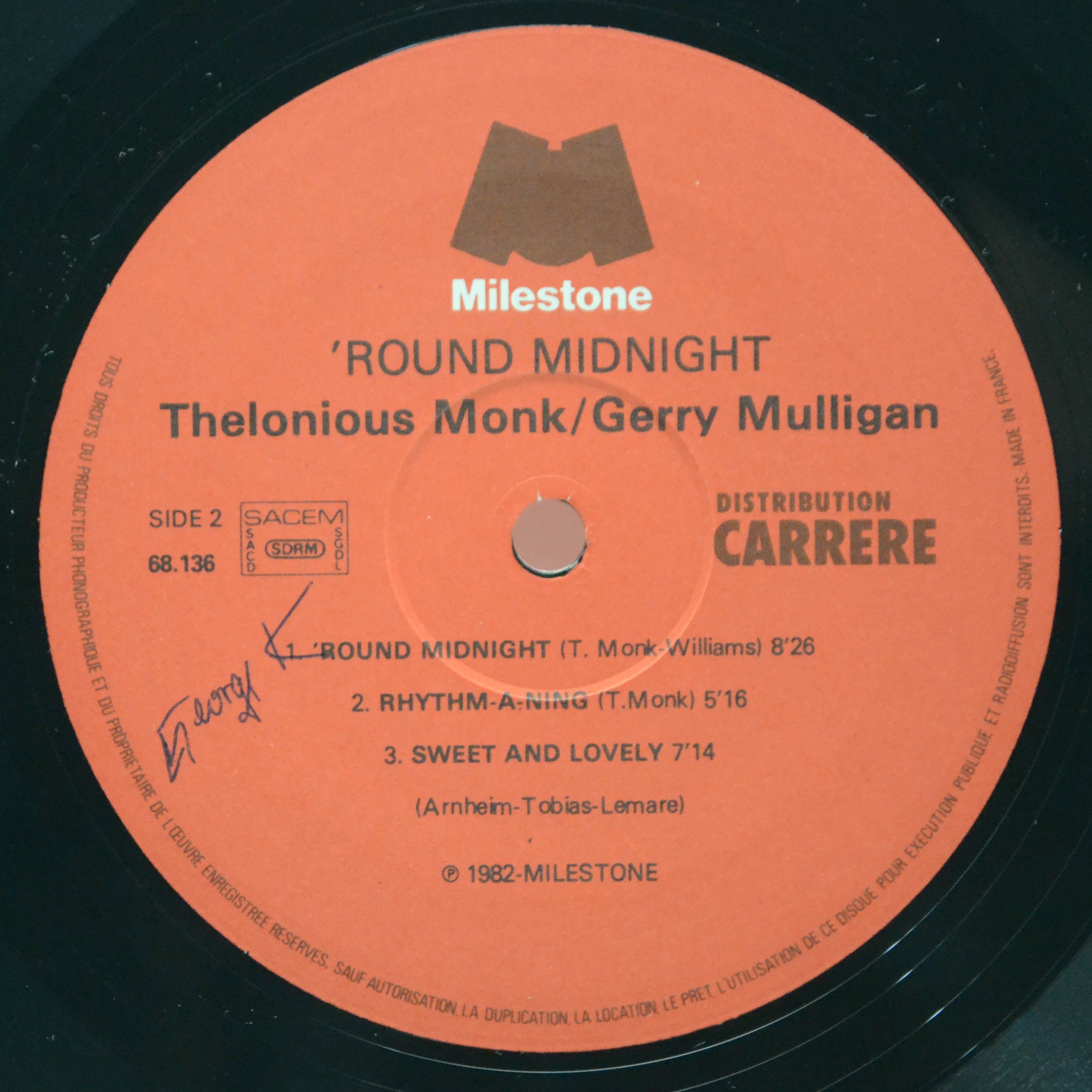 Thelonious Monk / Gerry Mulligan — Round Midnight (2LP), 1983