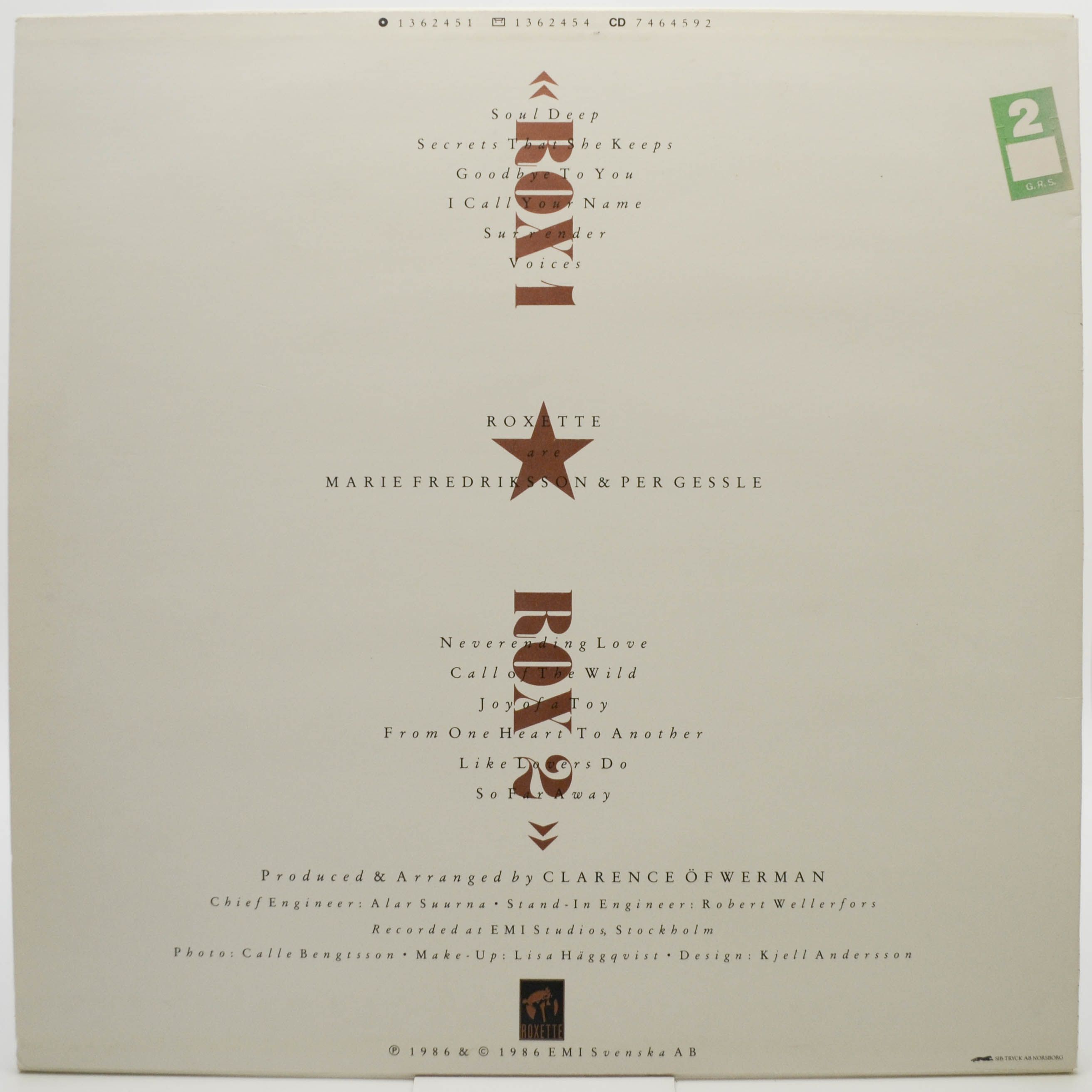 Roxette — Pearls Of Passion, 1986