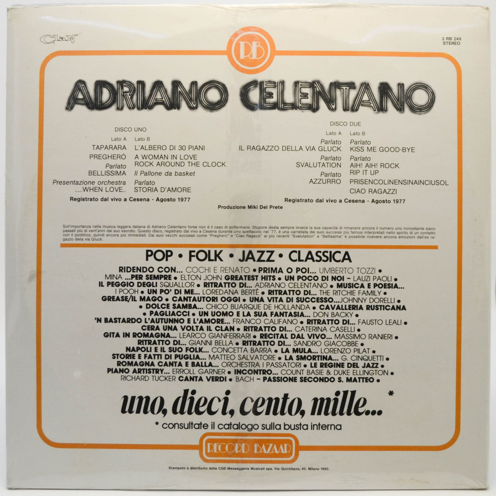 Adriano Celentano — Me, Live (2LP, 1-st, Italy), 1980