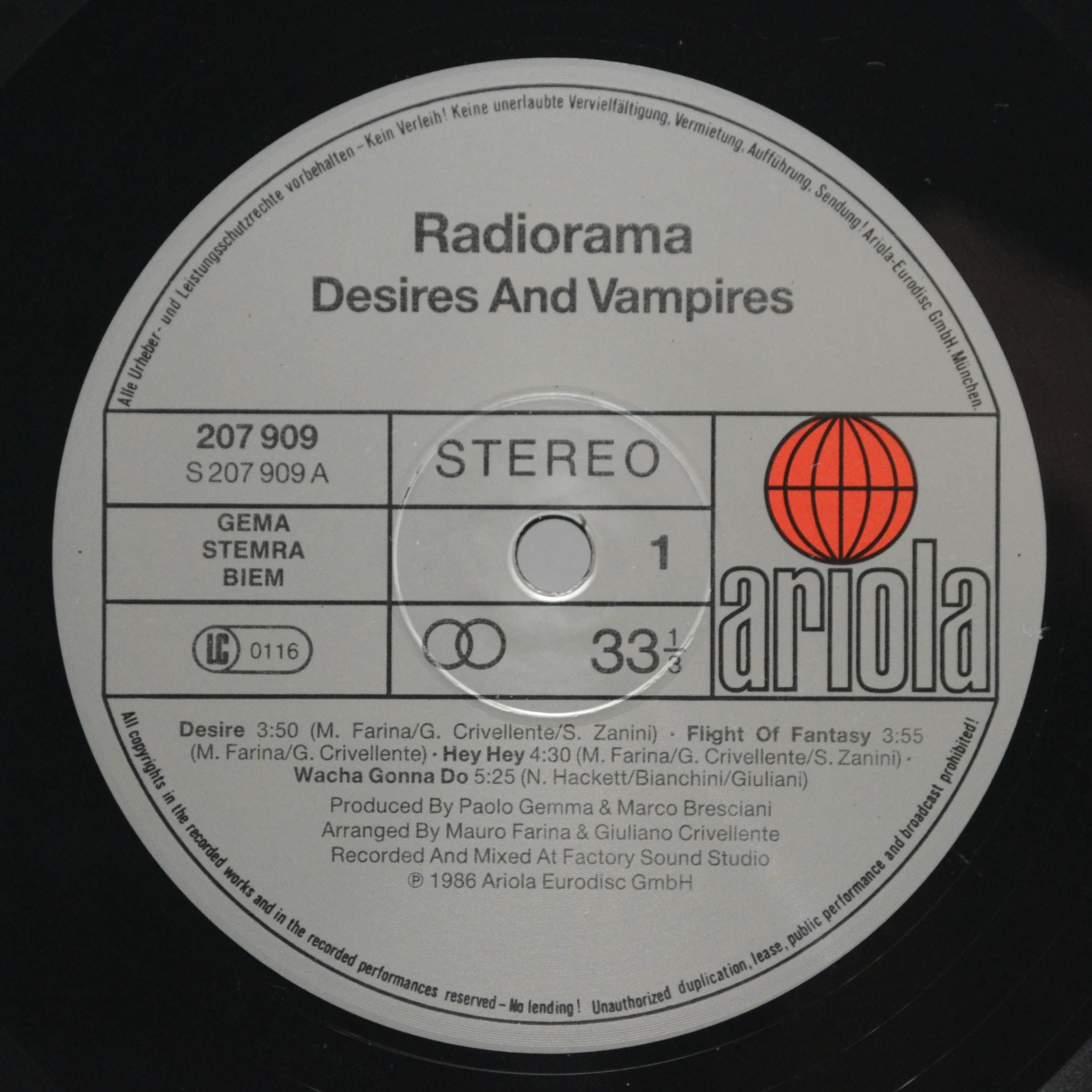Radiorama — Desires And Vampires, 1986