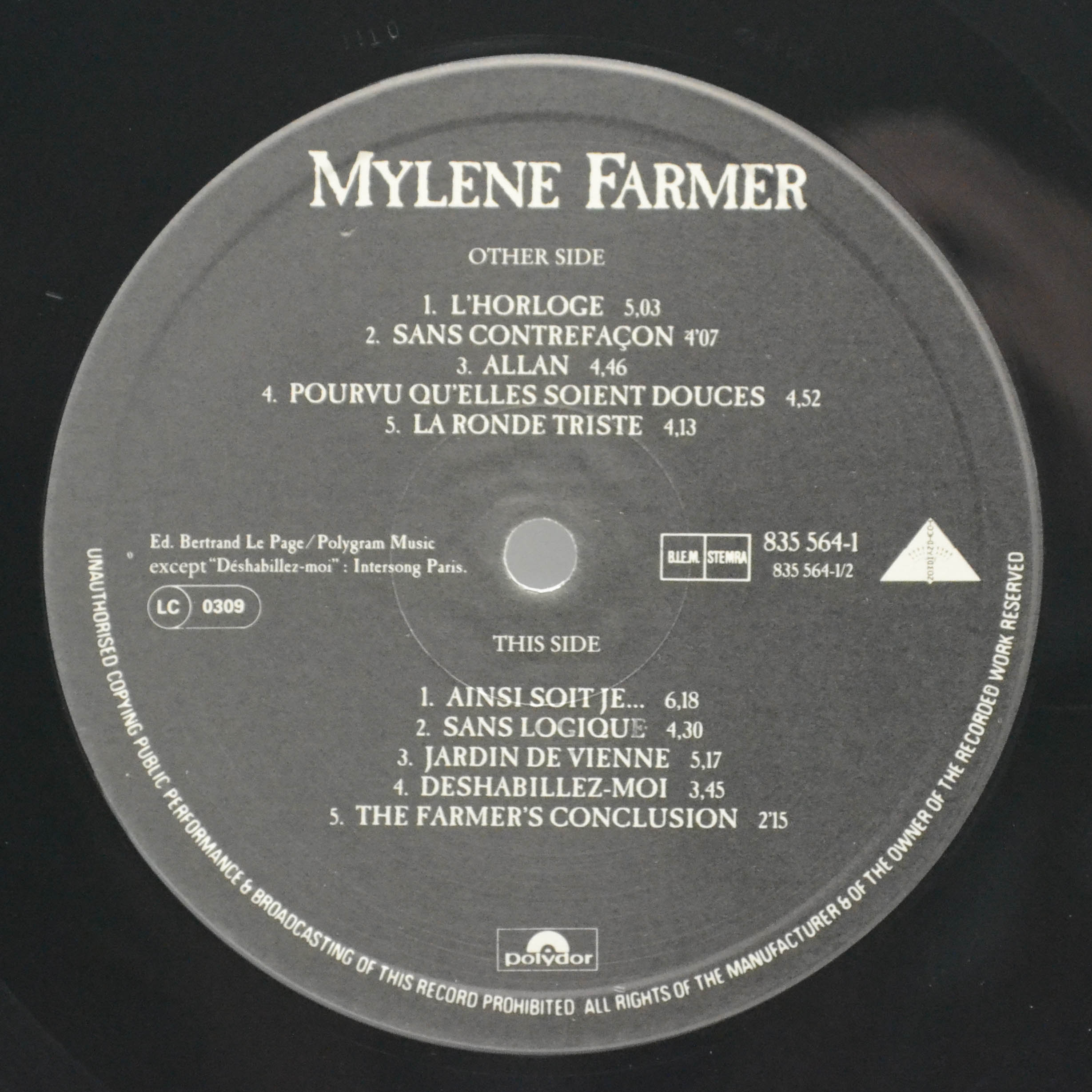Виниловая пластинка Mylene Farmer — Ainsi Soit Je..., 1988