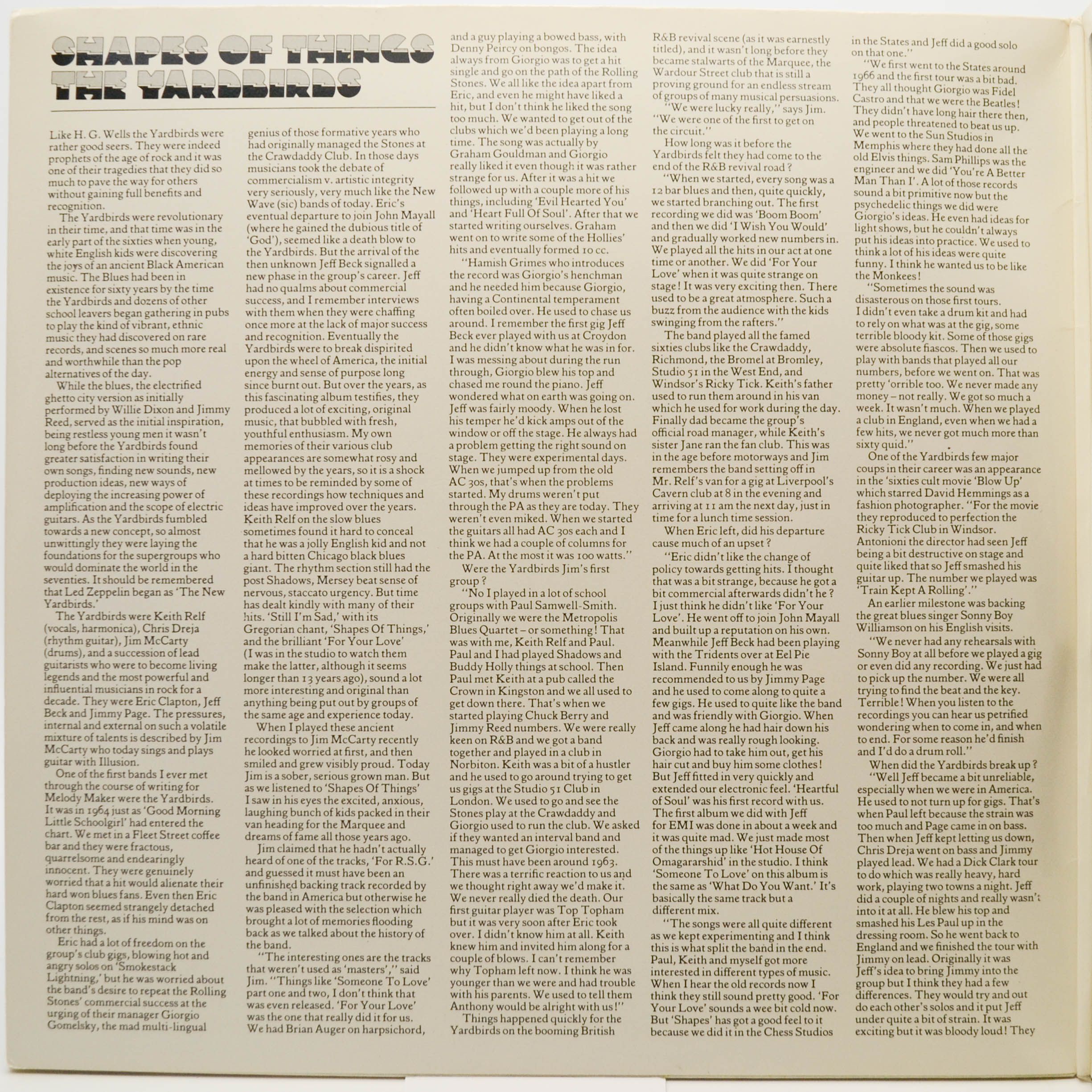 Yardbirds — Shapes Of Things (2LP), 1977