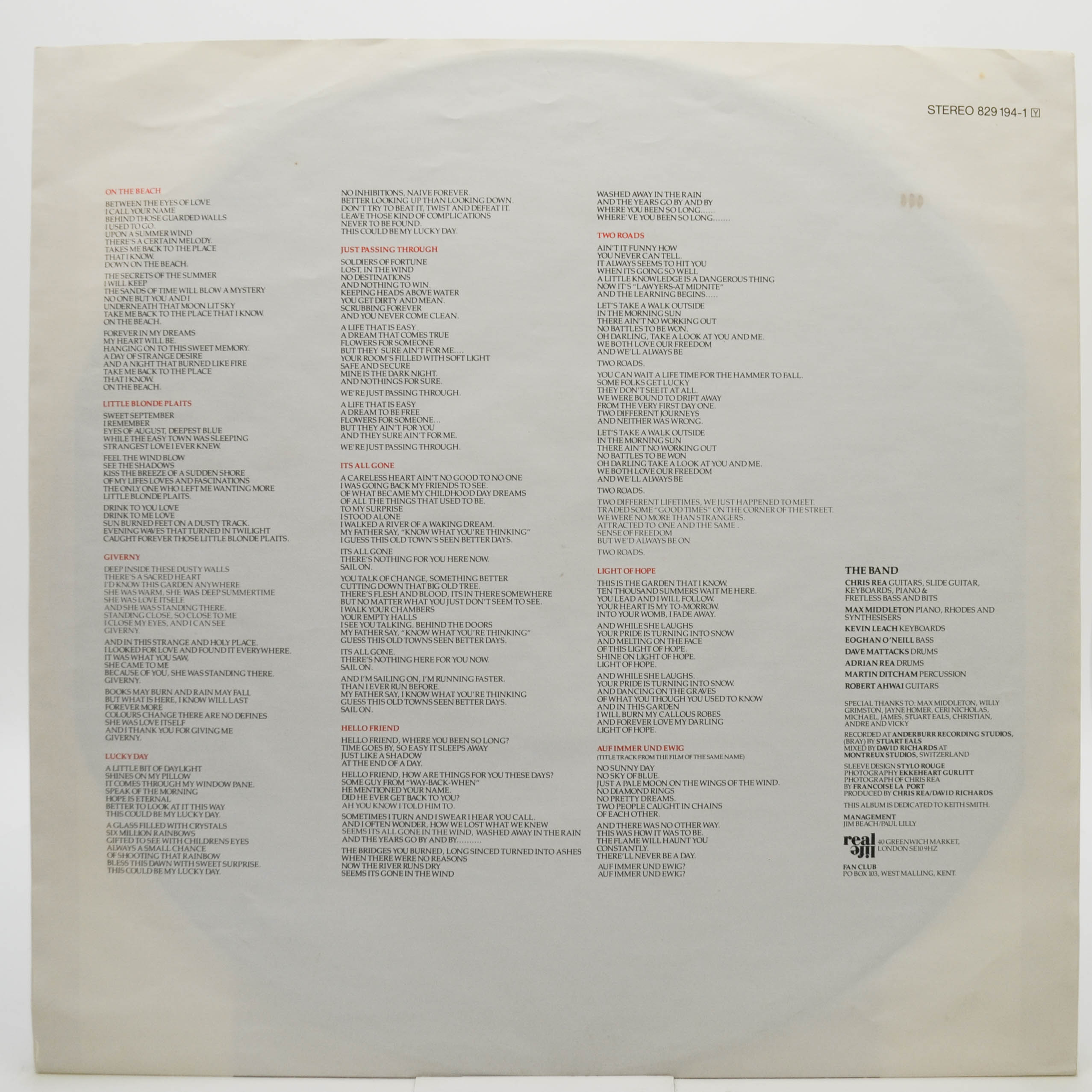 Chris Rea — On The Beach, 1986