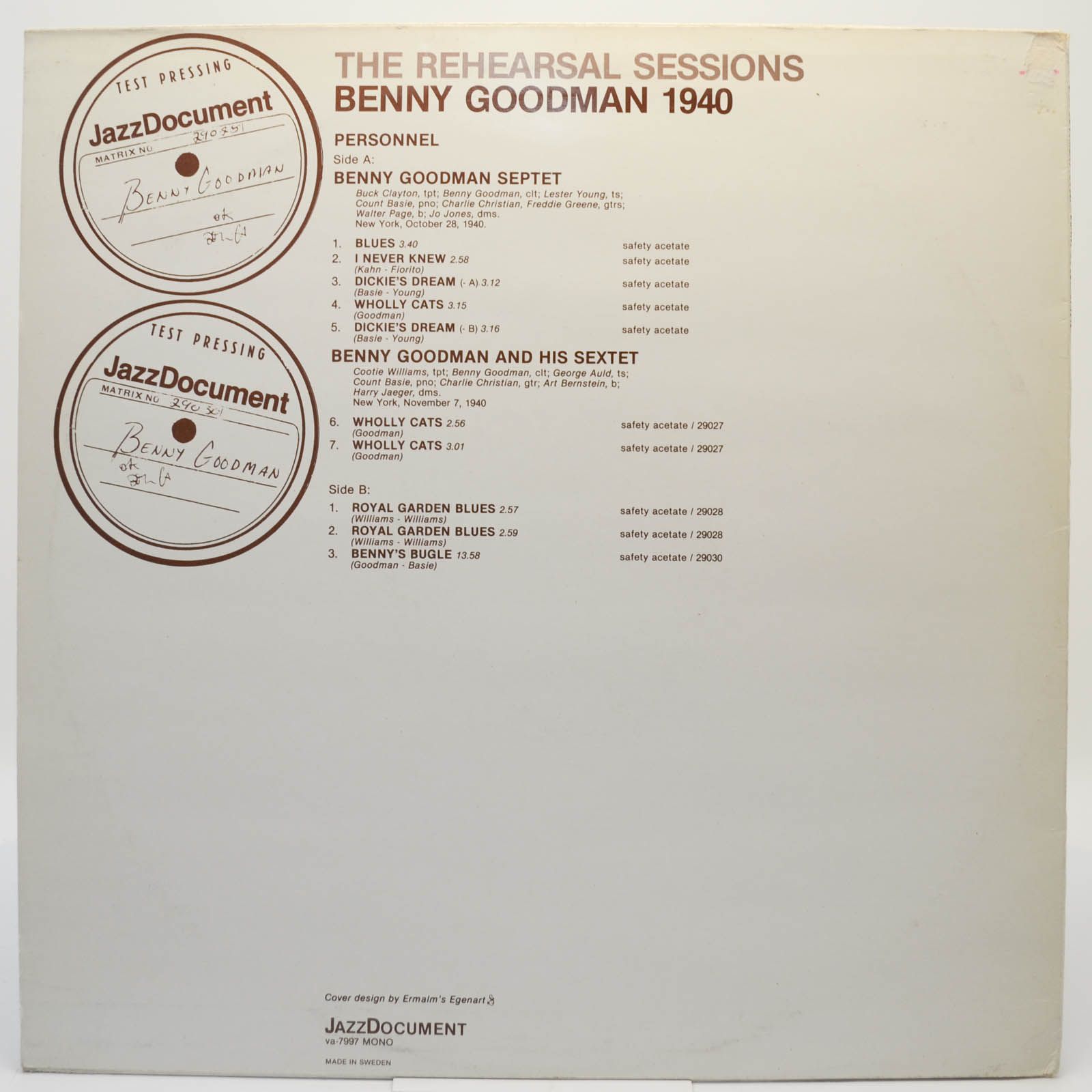 Benny Goodman — The Rehearsal Sessions (Benny Goodman 1940), 1980