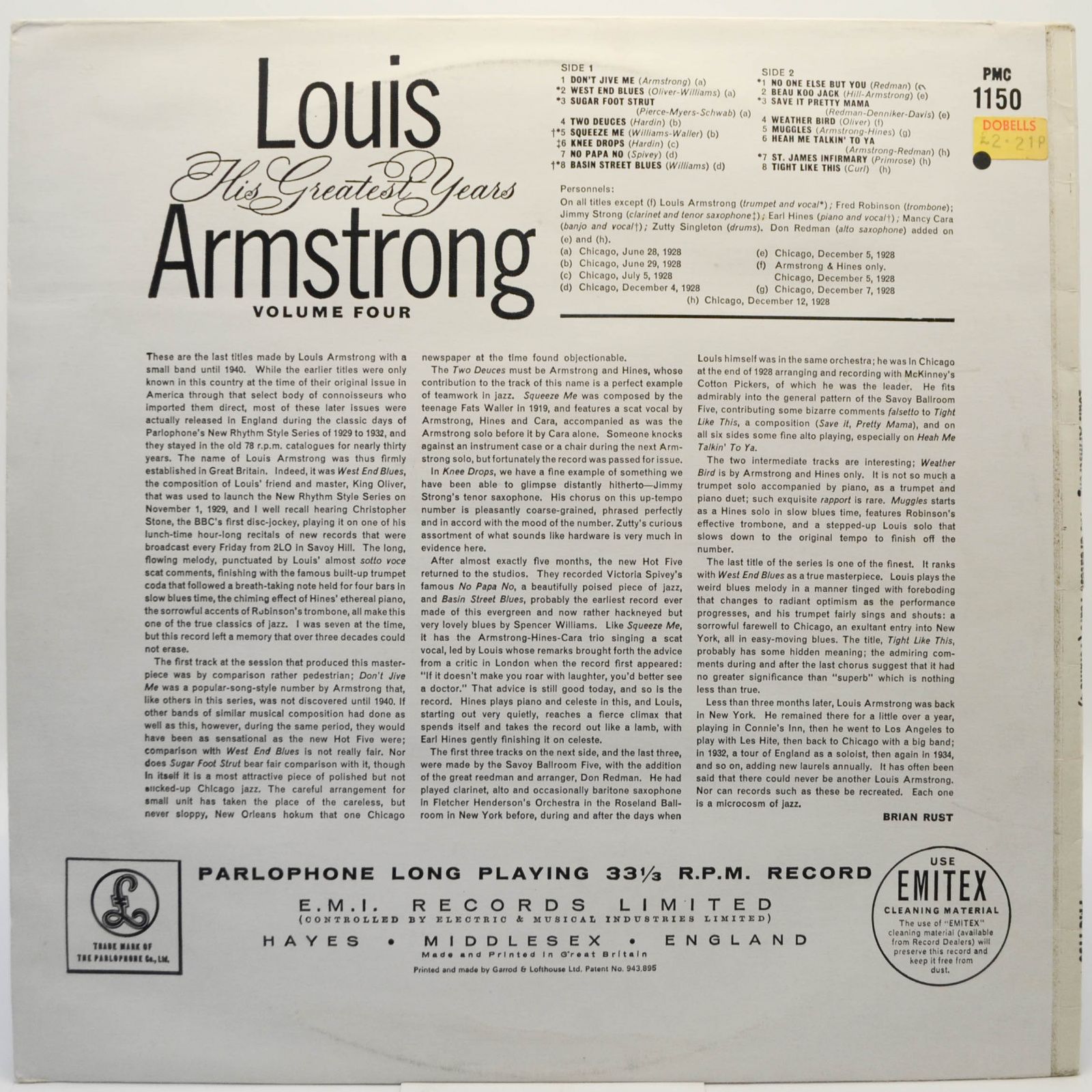 Louis Armstrong — His Greatest Years - Volume 4 (UK), 1961