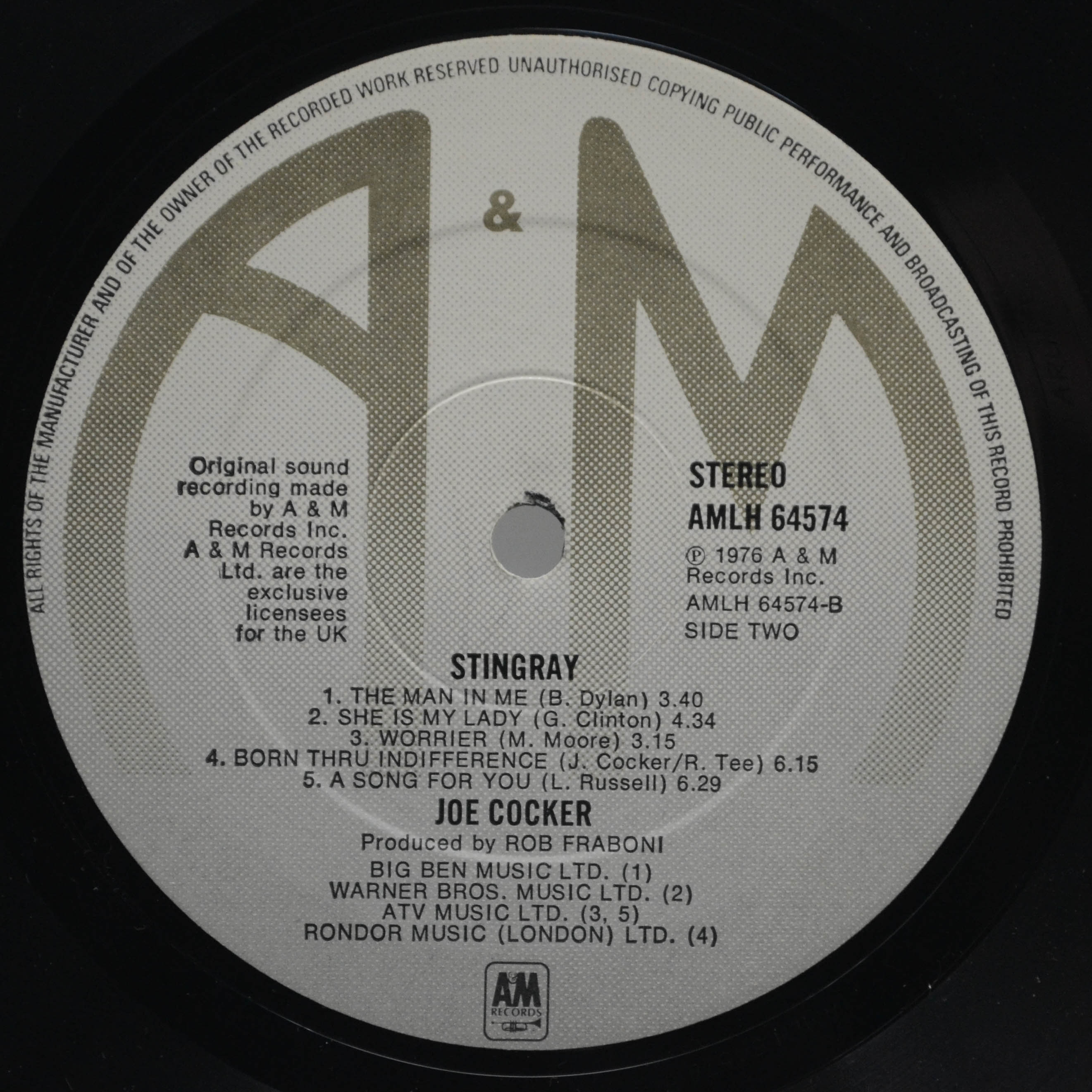 Joe Cocker — Stingray (1-st, UK), 1976