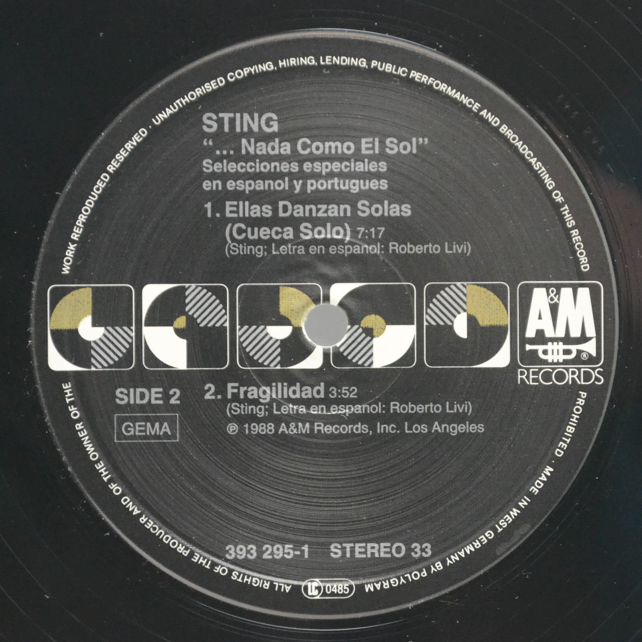 Виниловая пластинка Sting — ...Nada Como El Sol (Selecciones Especiales En Espanol Y Portugues), 1988
