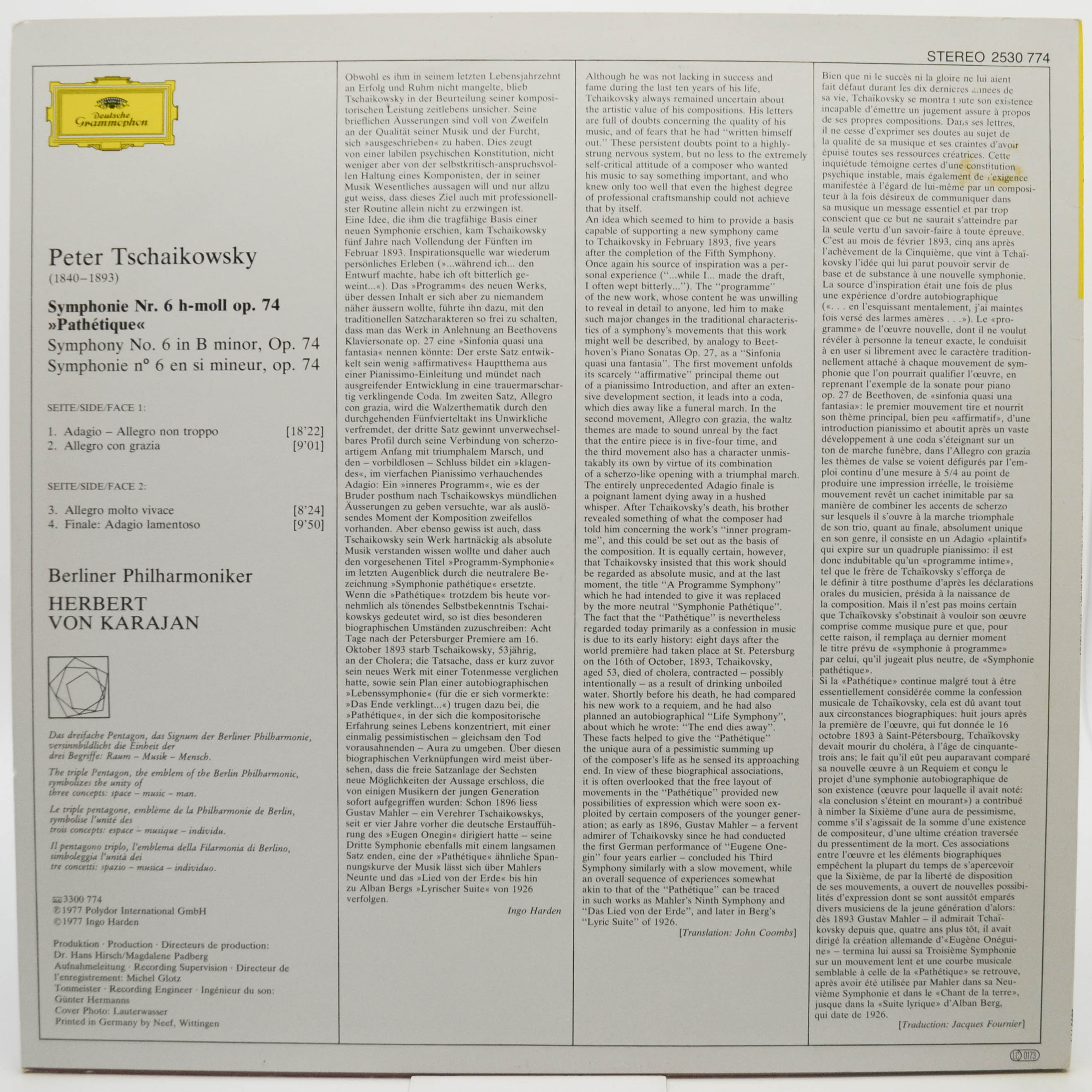 Peter I. Tschaikowsky, Berliner Philharmoniker, Herbert Von Karajan — Symphonie Nr. 6 "Pathétique", 1977