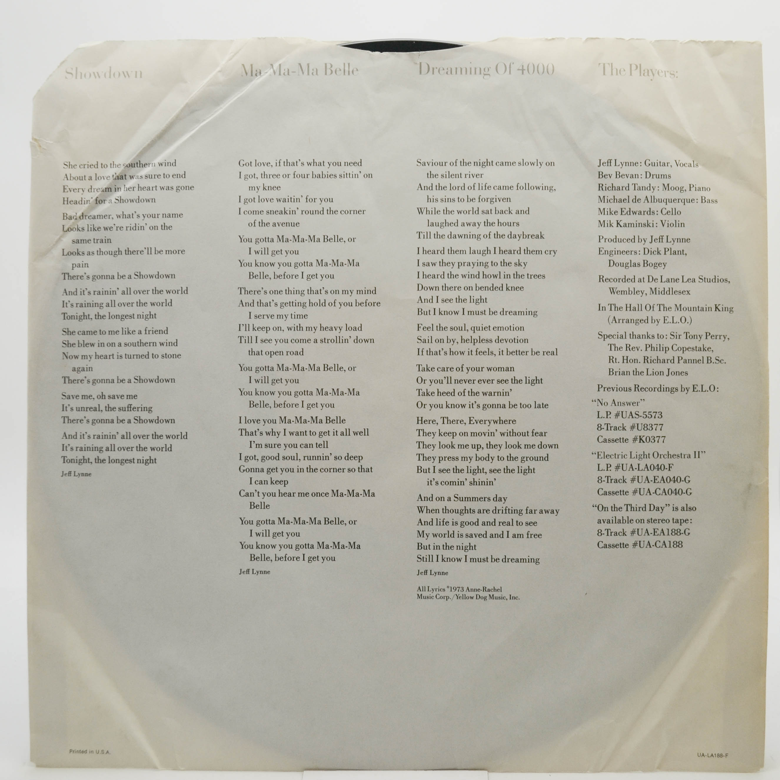 Electric Light Orchestra — On The Third Day (USA), 1973