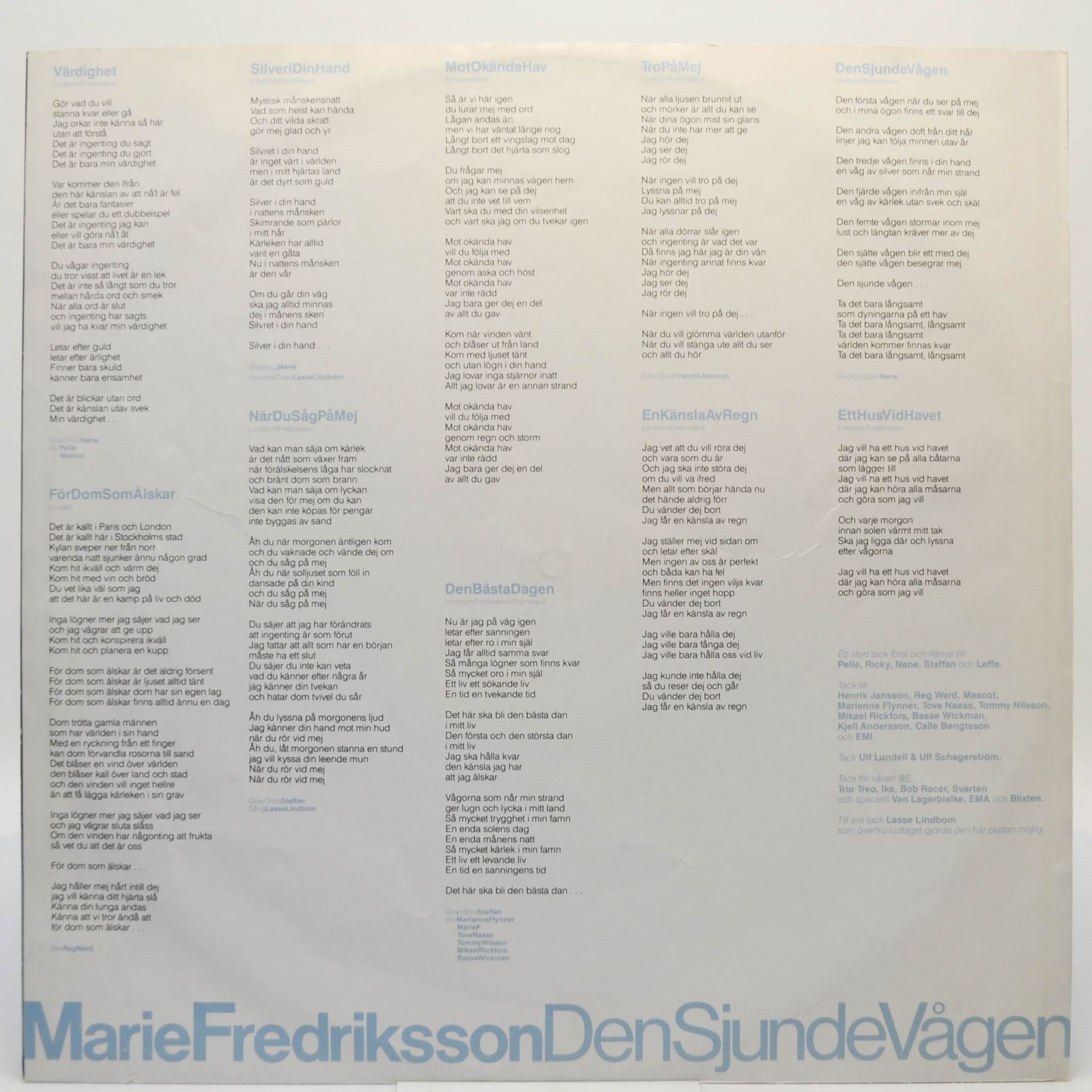 Marie Fredriksson — Den Sjunde Vågen (1-st, Sweden), 1986