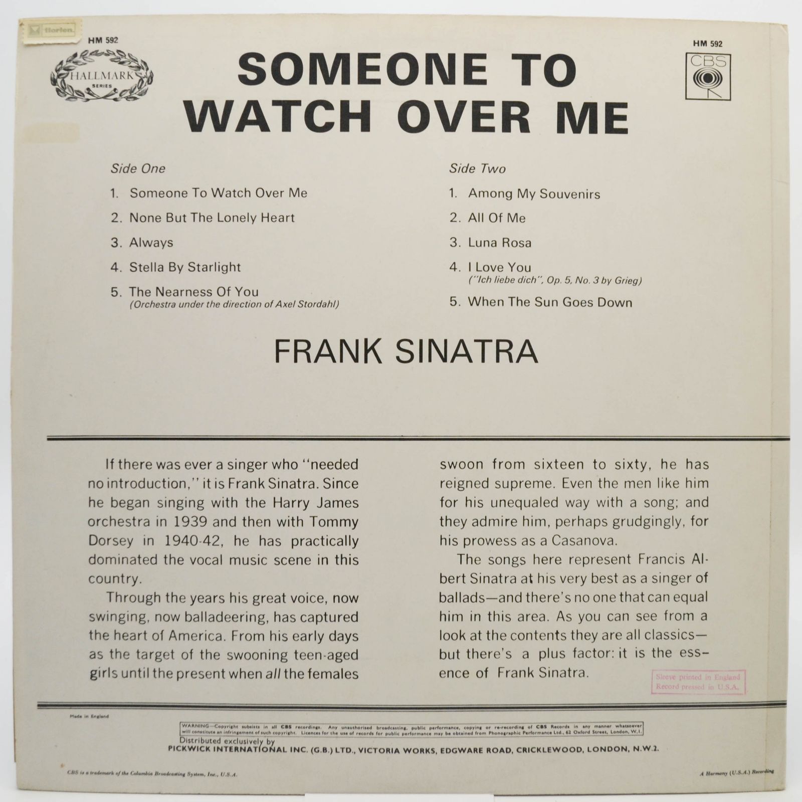 Frank Sinatra — Someone To Watch Over Me (UK), 1968