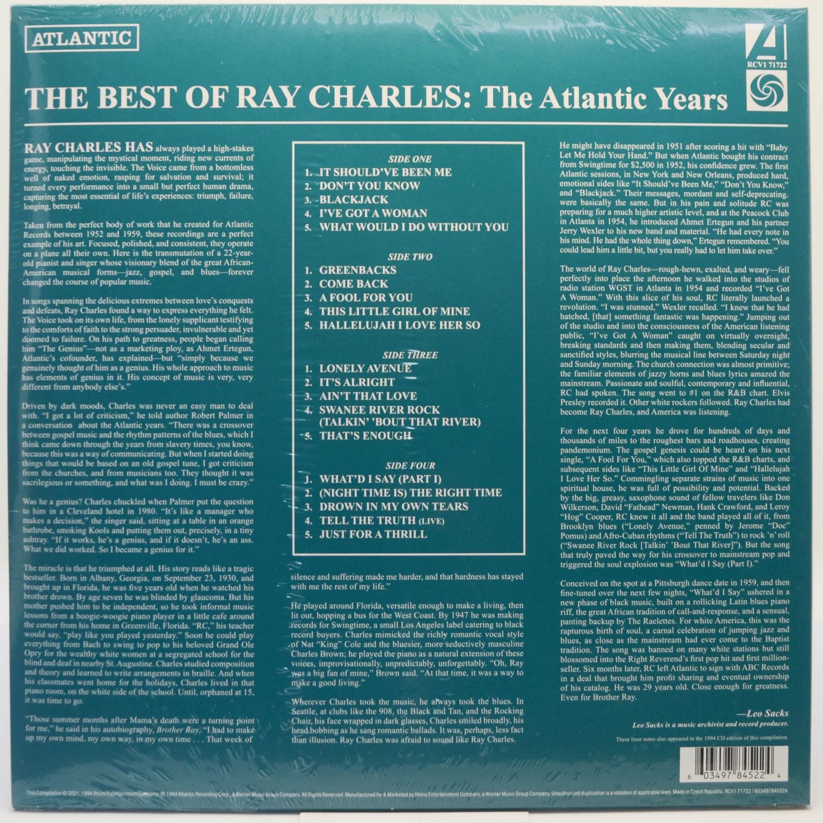 Ray Charles — The Best Of Ray Charles: The Atlantic Years (2LP), 1994