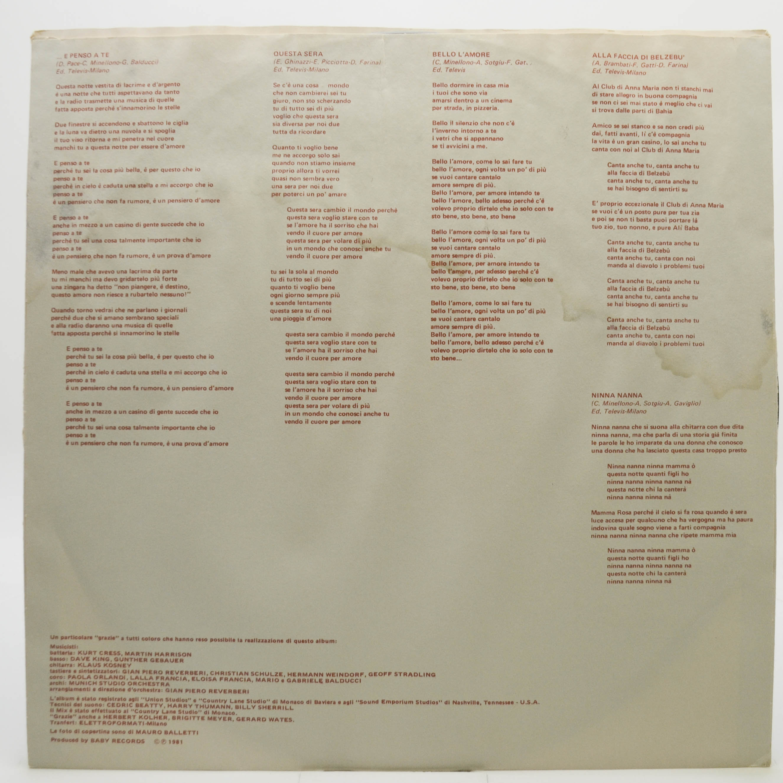 Ricchi & Poveri — ...E Penso A Te (1-st, Italy), 1981