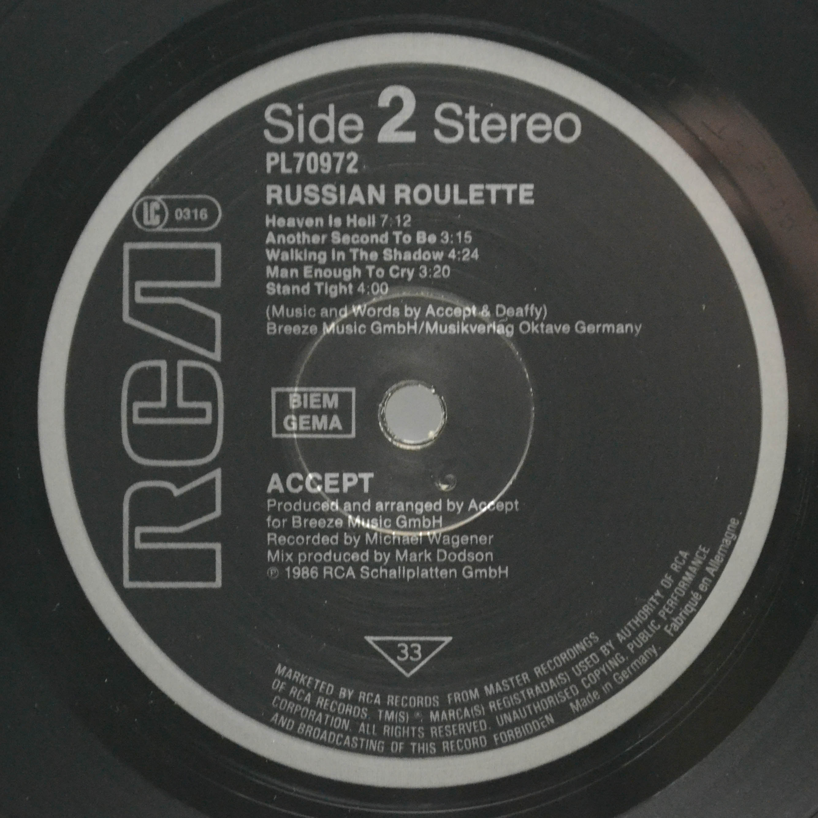 Accept — Russian Roulette, 1986