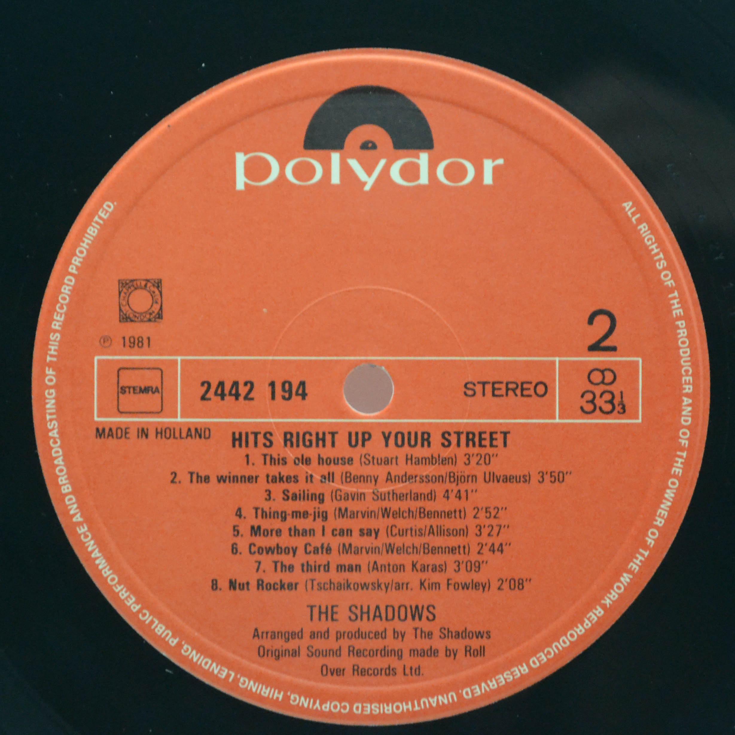 Виниловая пластинка Shadows — Hits Right Up Your Street, 1981