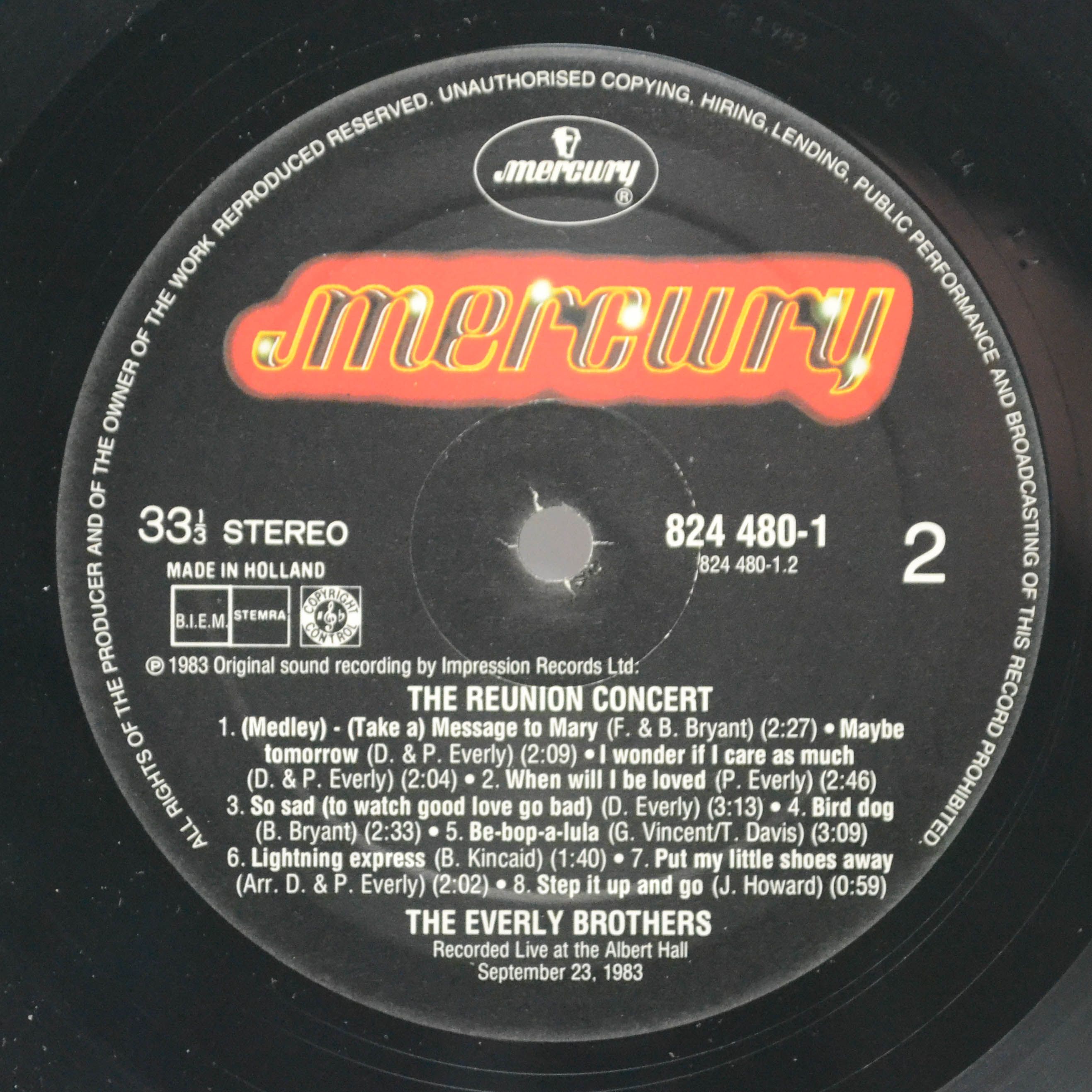 Виниловая пластинка Everly Brothers — The Reunion Concert (2LP), 1983