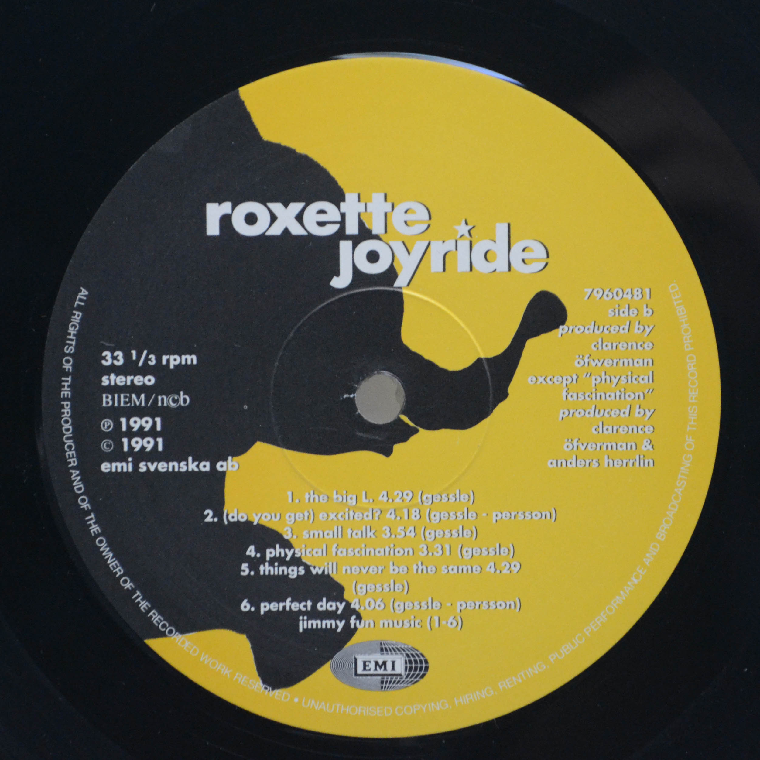 Виниловая пластинка Roxette — Joyride (Sweden), 1991