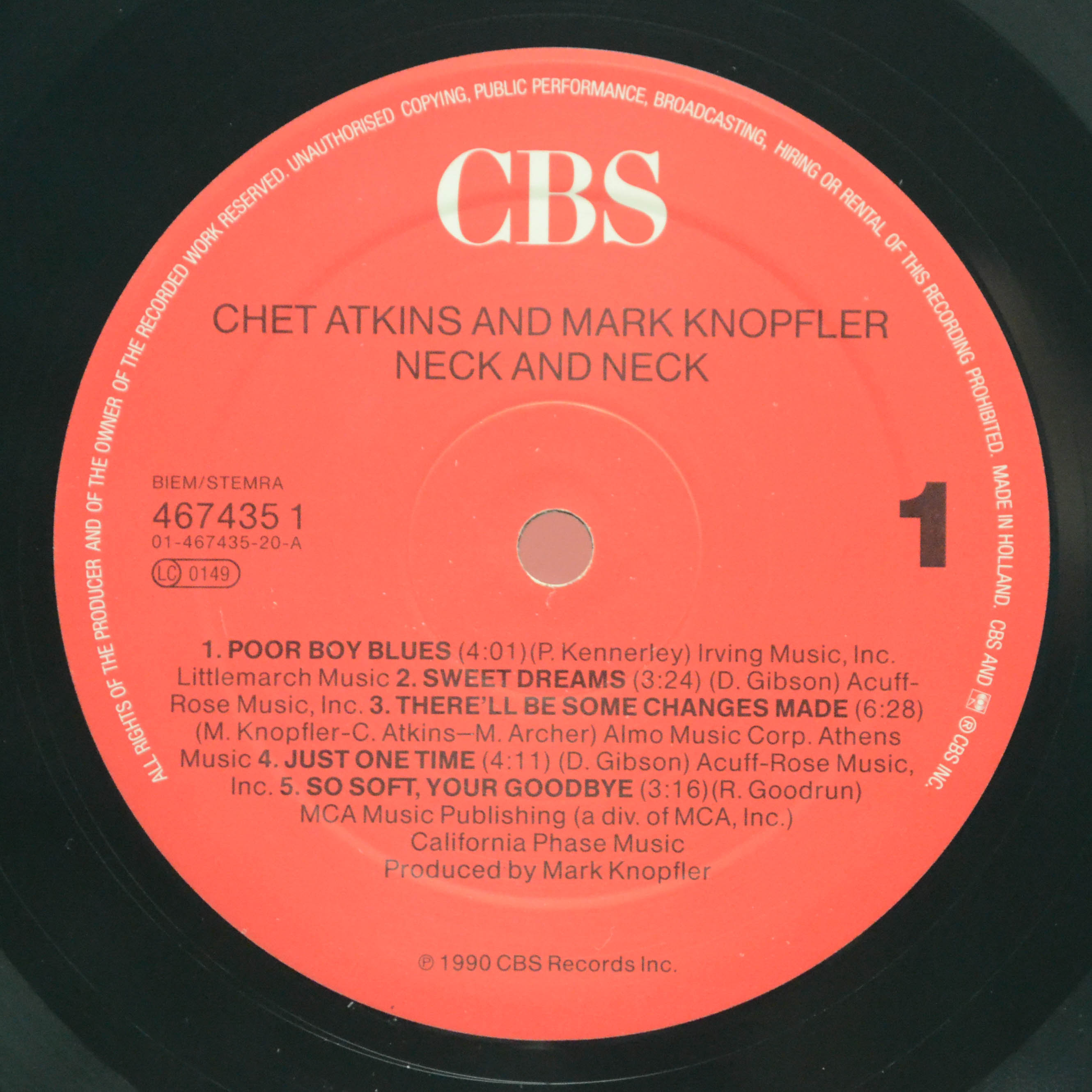 Виниловая пластинка Chet Atkins And Mark Knopfler — Neck And Neck, 1990