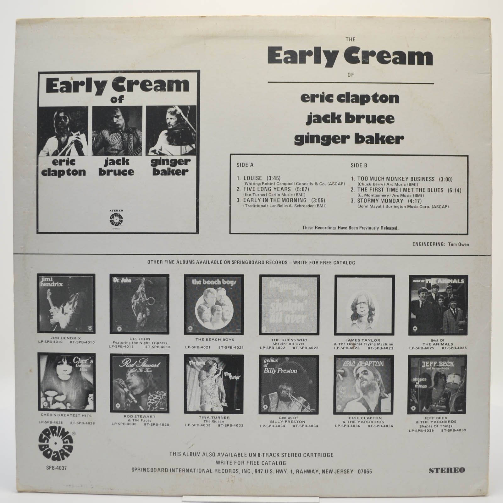 Eric Clapton / Jack Bruce / Ginger Baker — The Early Cream Of Eric Clapton, Jack Bruce & Ginger Baker (USA), 1975