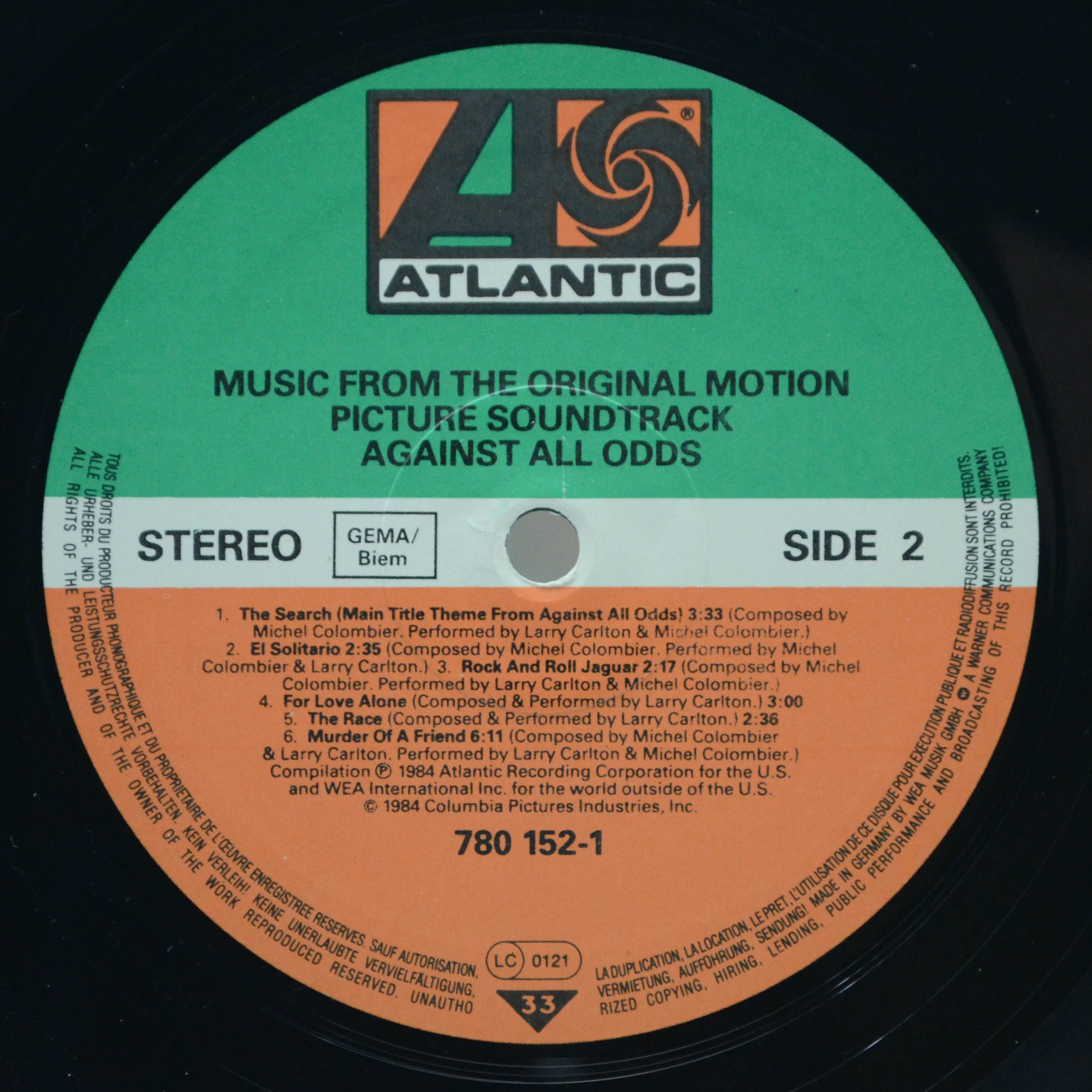 Various — Against All Odds (Music From The Original Motion Picture Soundtrack), 1984