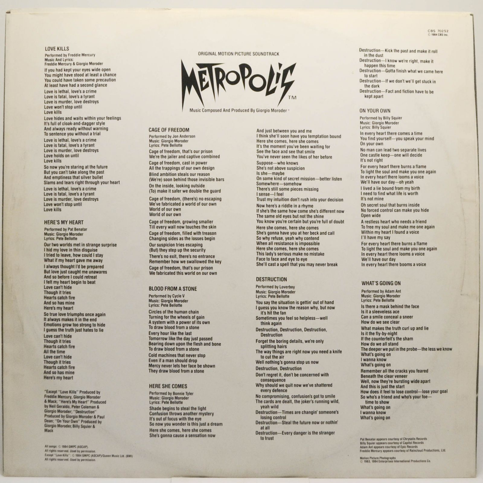 Various — Metropolis (Original Motion Picture Soundtrack), 1984