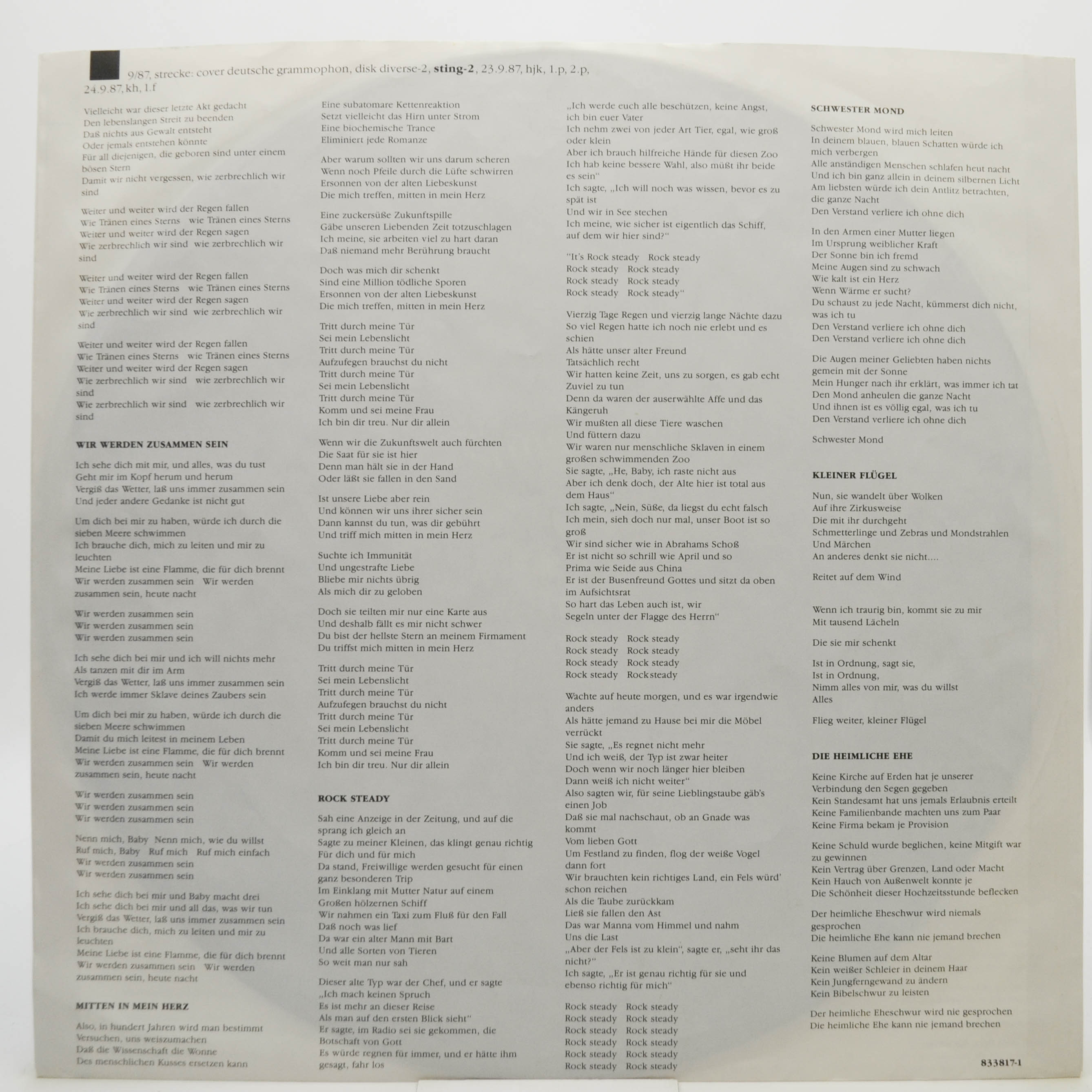 Sting — ...Nothing Like The Sun (2LP), 1987