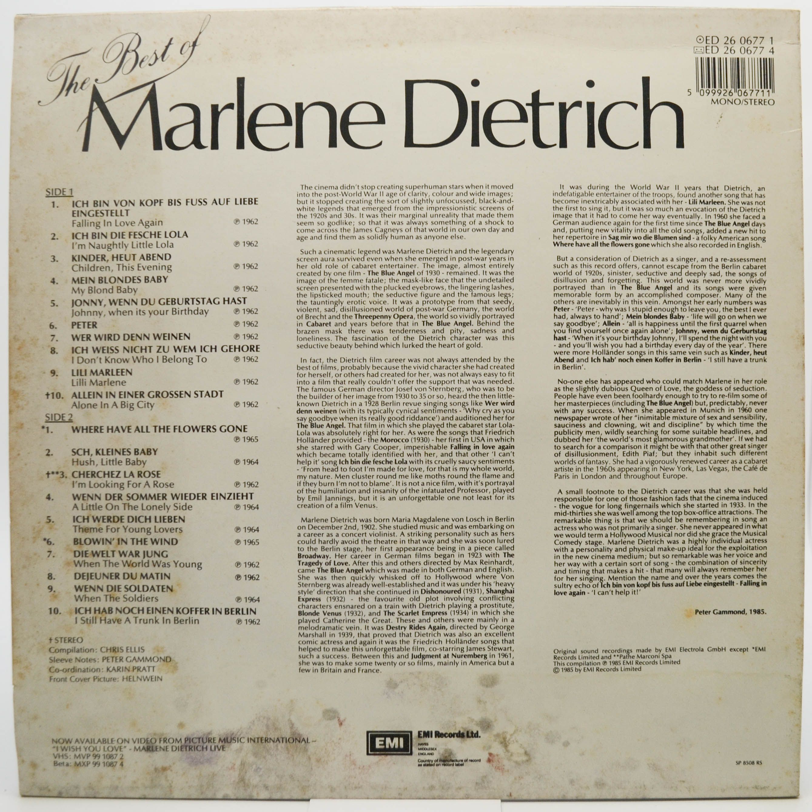 Marlene Dietrich — The Best Of Marlene Dietrich, 1985