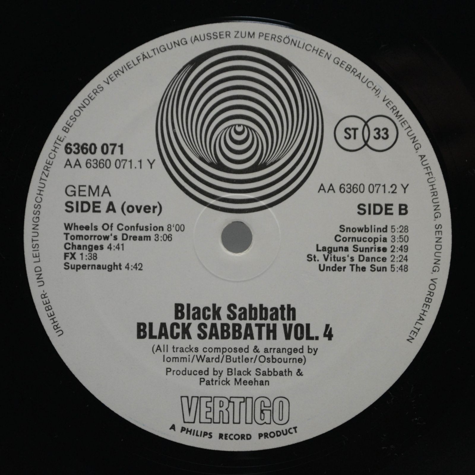 Black Sabbath — Black Sabbath Vol 4 (Vertigo swirl), 1972