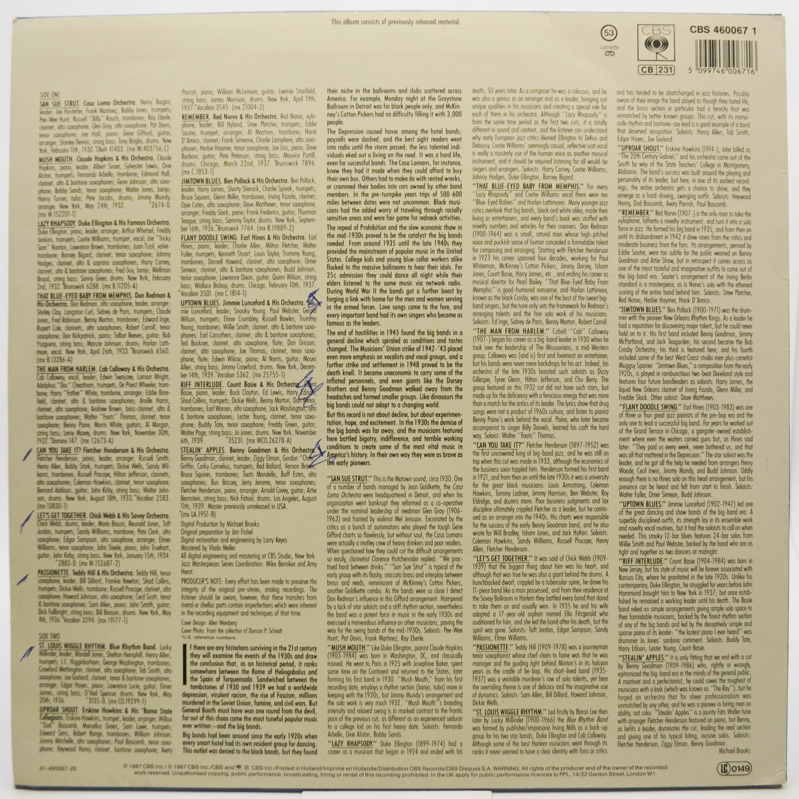 Various — 1930s Jazz Big Bands, 1987