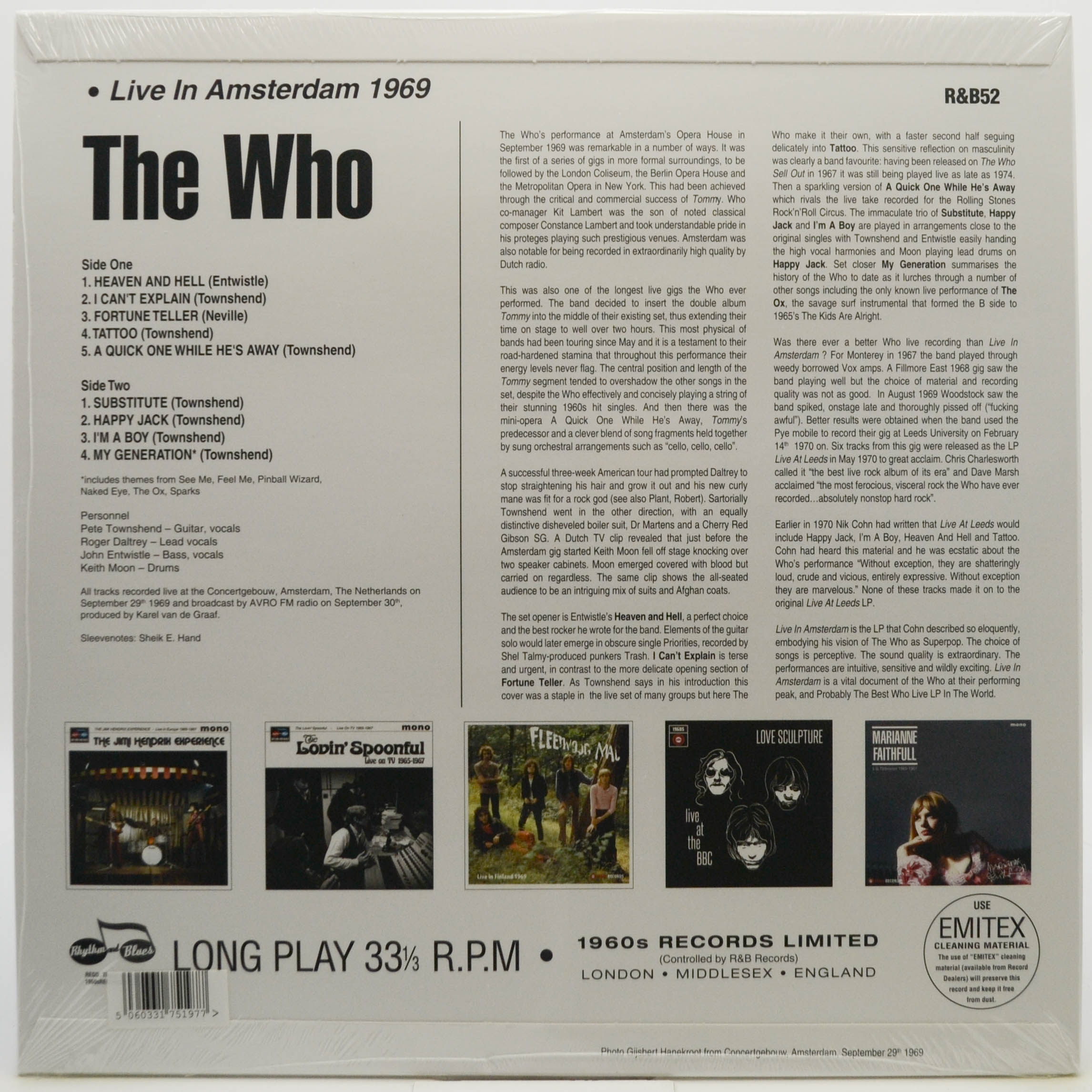 Виниловая пластинка Who — Live In Amsterdam 1969 (UK), 1989