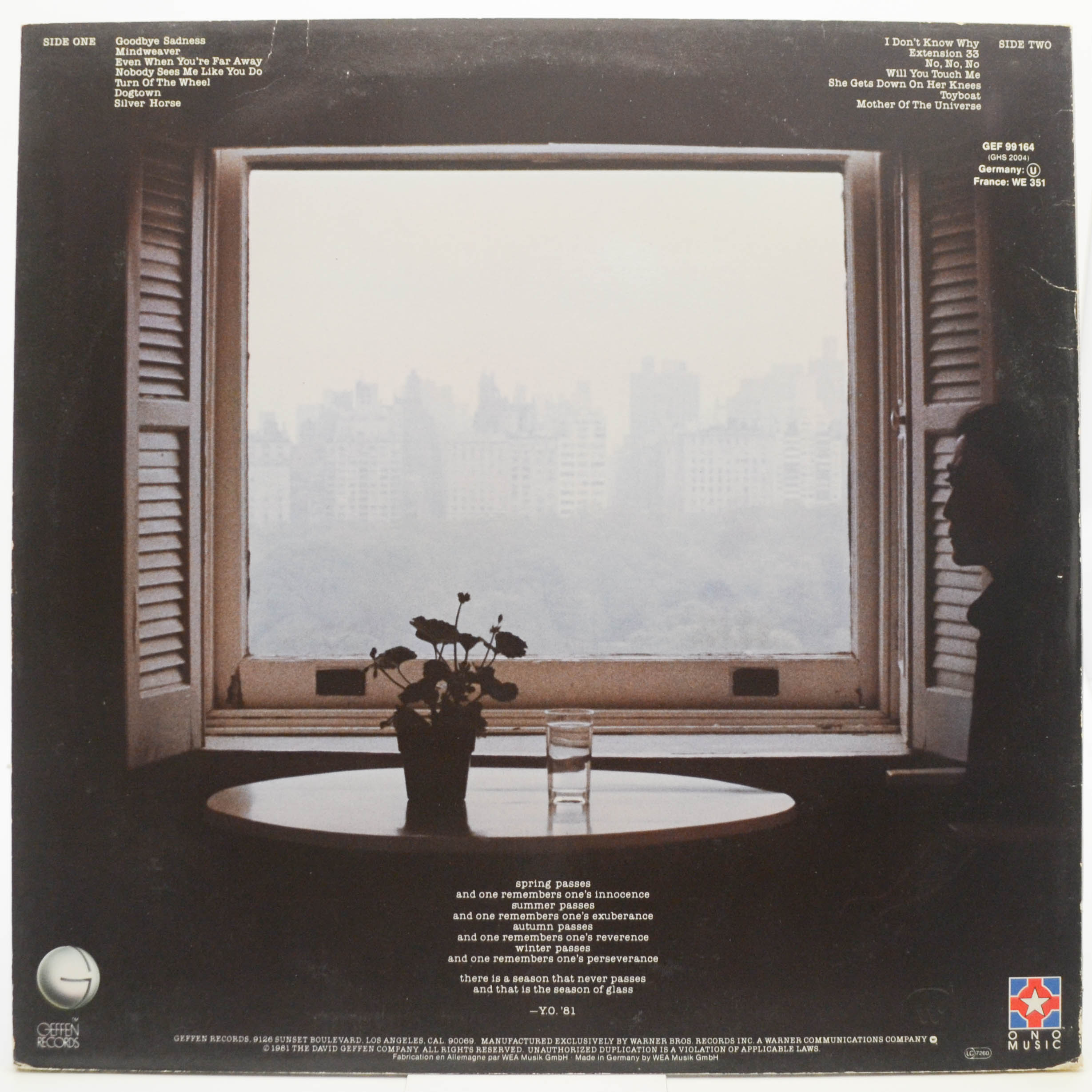 Cut Pieces: A Tribute To Yoko Ono 廃盤CD Yoko Ono - Season Of Glass, 3779 ₽ Германия, Geffen, купить
