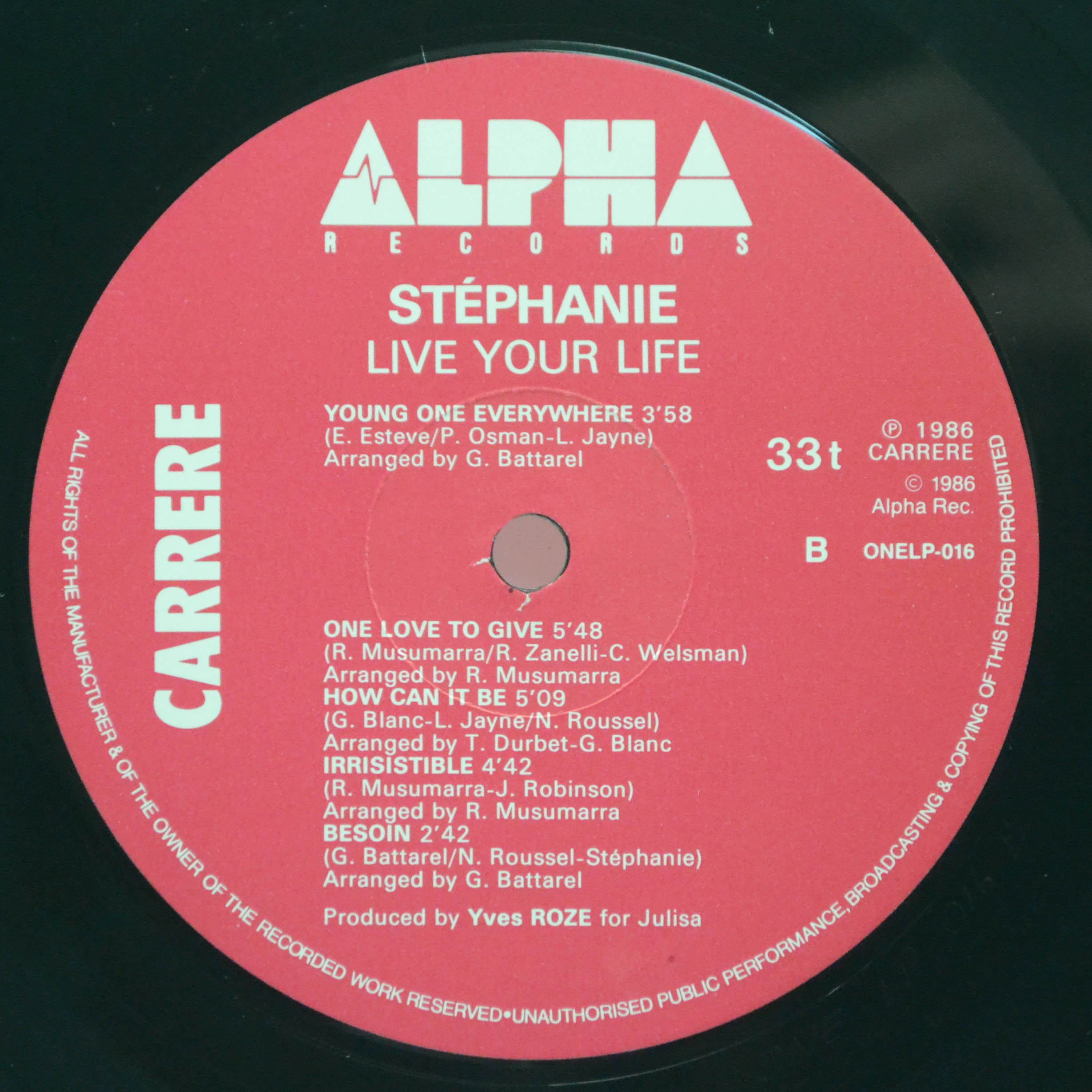 Виниловая пластинка Stephanie — Live Your Life, 1986