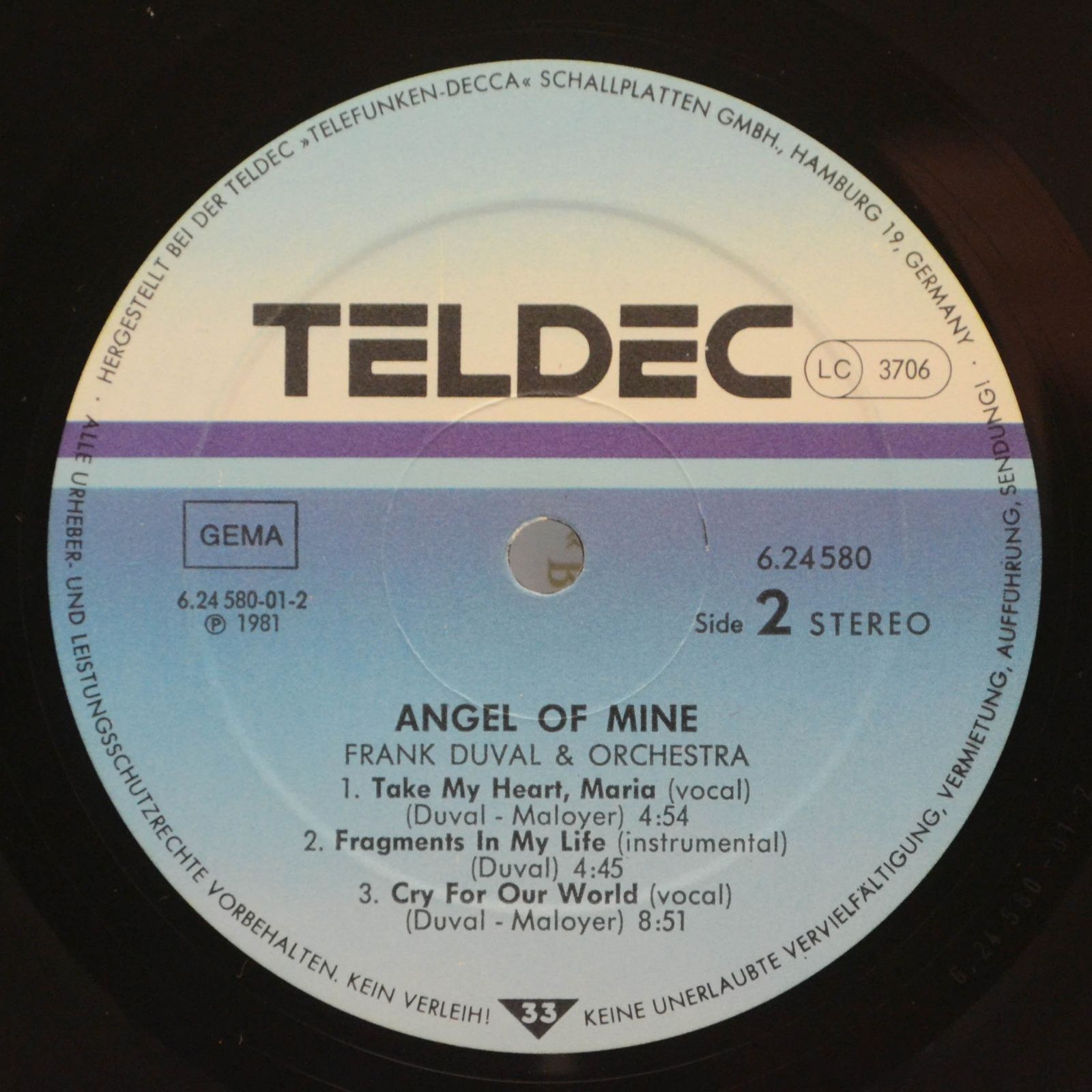 Frank Duval & Orchestra — Angel Of Mine, 1981