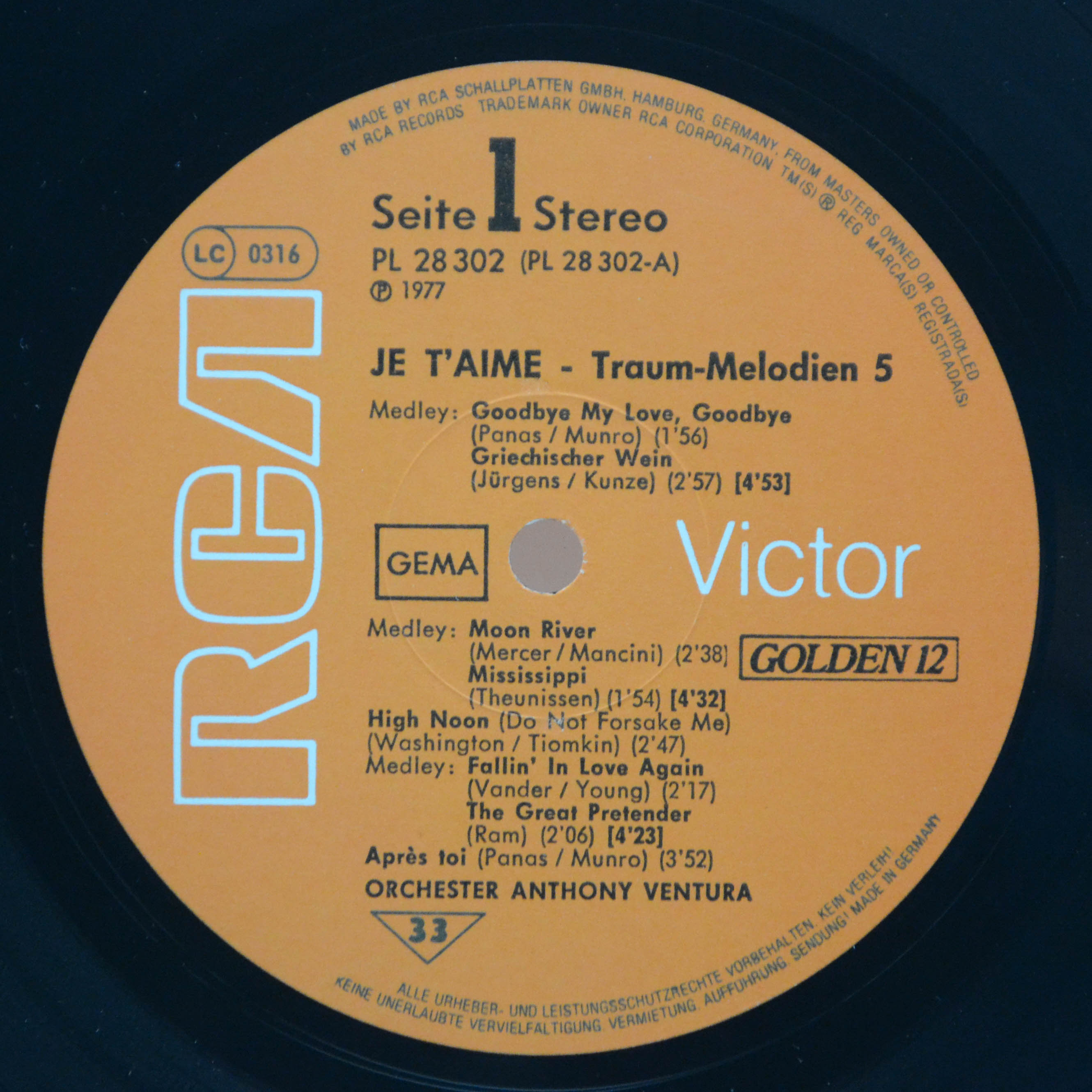 Виниловая пластинка Orchester Anthony Ventura — Je T'aime 5, 1977
