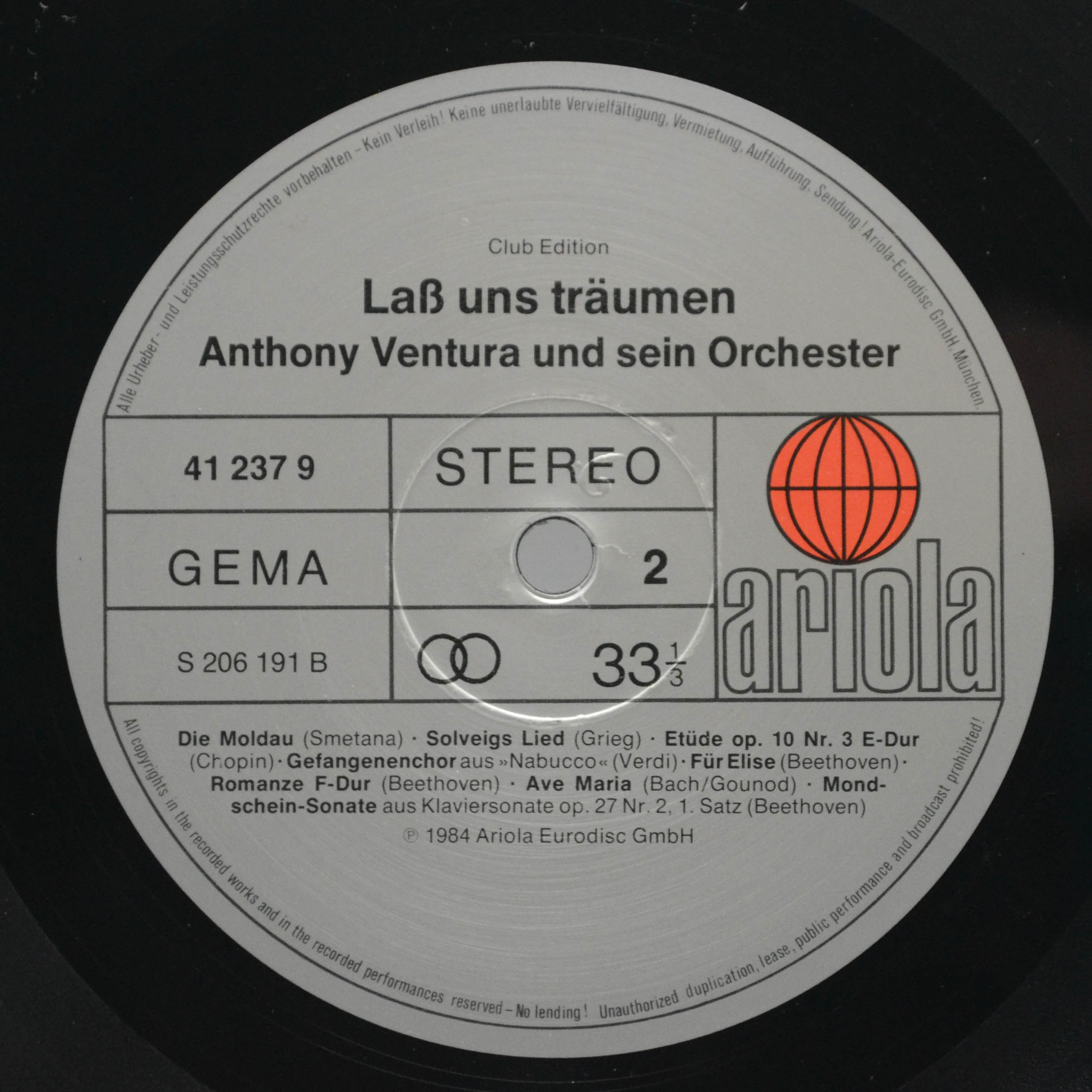 Виниловая пластинка Anthony Ventura Und Sein Orchester — Lass Uns Träumen, 1984
