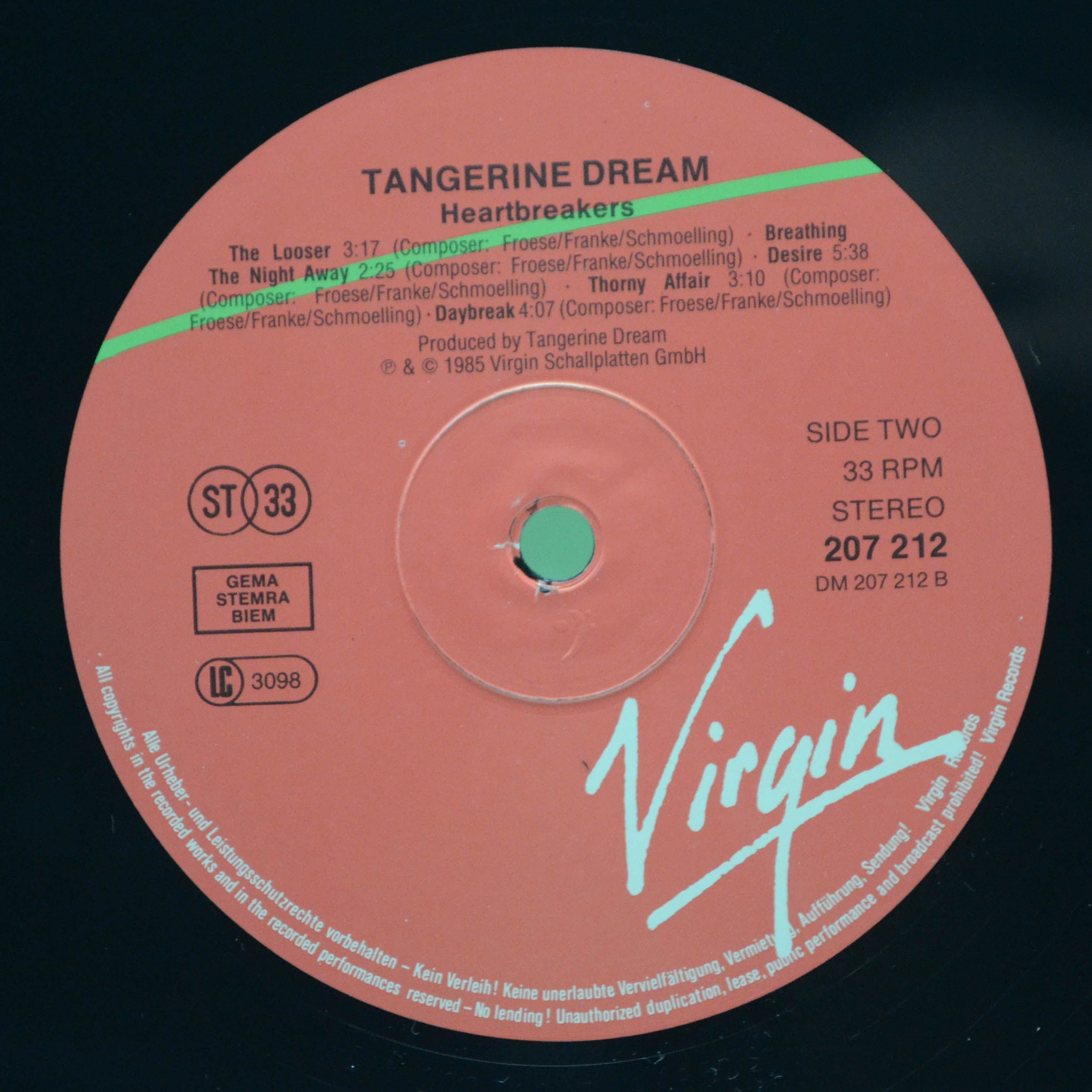 Tangerine Dream — Heartbreakers (Music From The Original Motion Picture Soundtrack), 1985