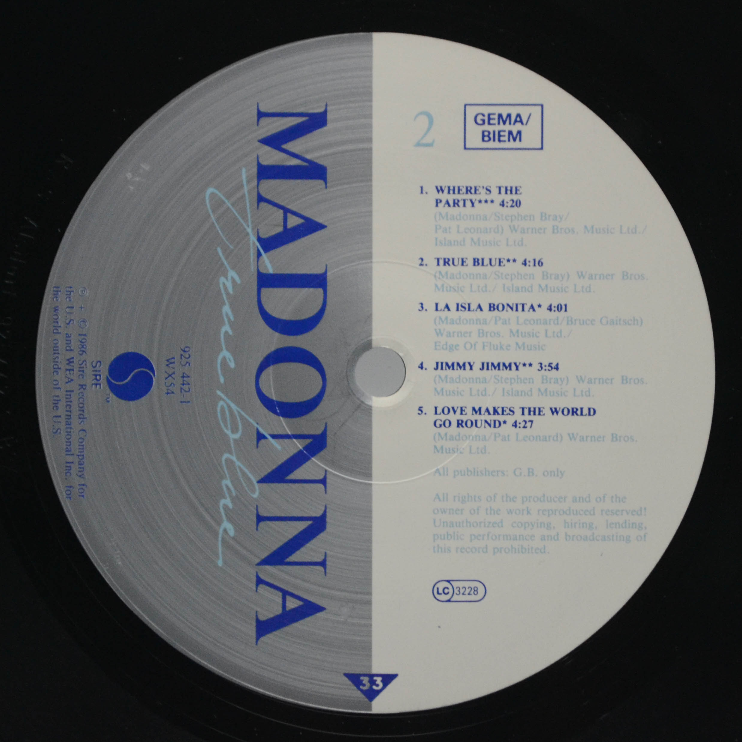 Виниловая пластинка Madonna — True Blue, 1986