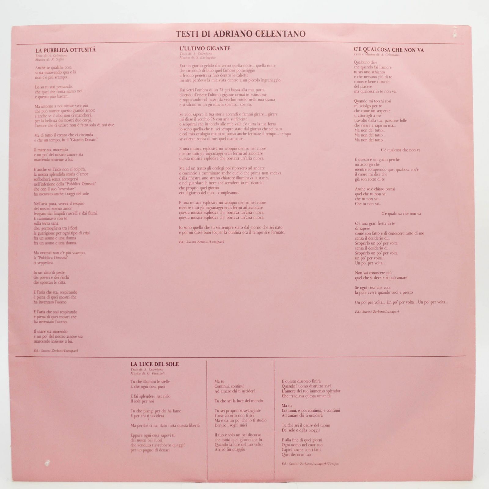 Adriano Celentano — La Pubblica Ottusità (1-st, Italy, Clan), 1987