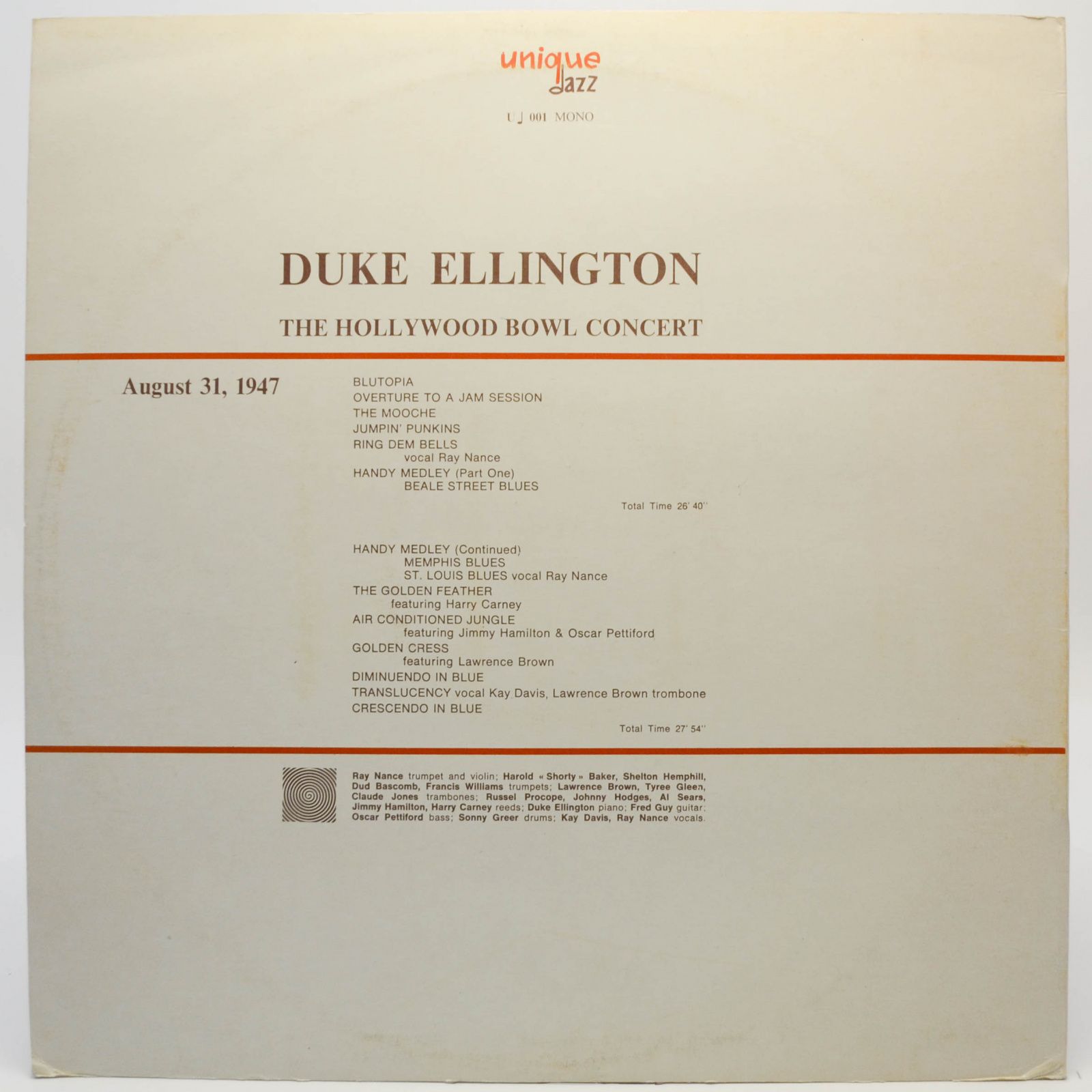 Duke Ellington — The Hollywood Bowl Concert - August 31, 1947 (Volume One), 1977