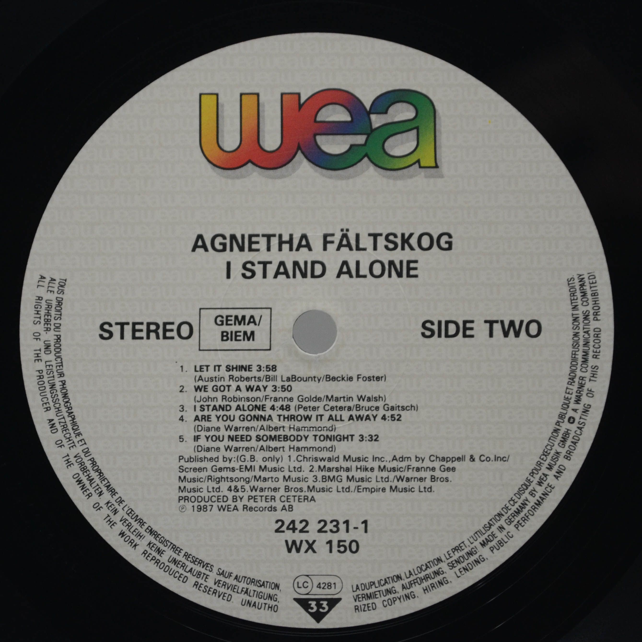 Agnetha Fältskog — I Stand Alone, 1987
