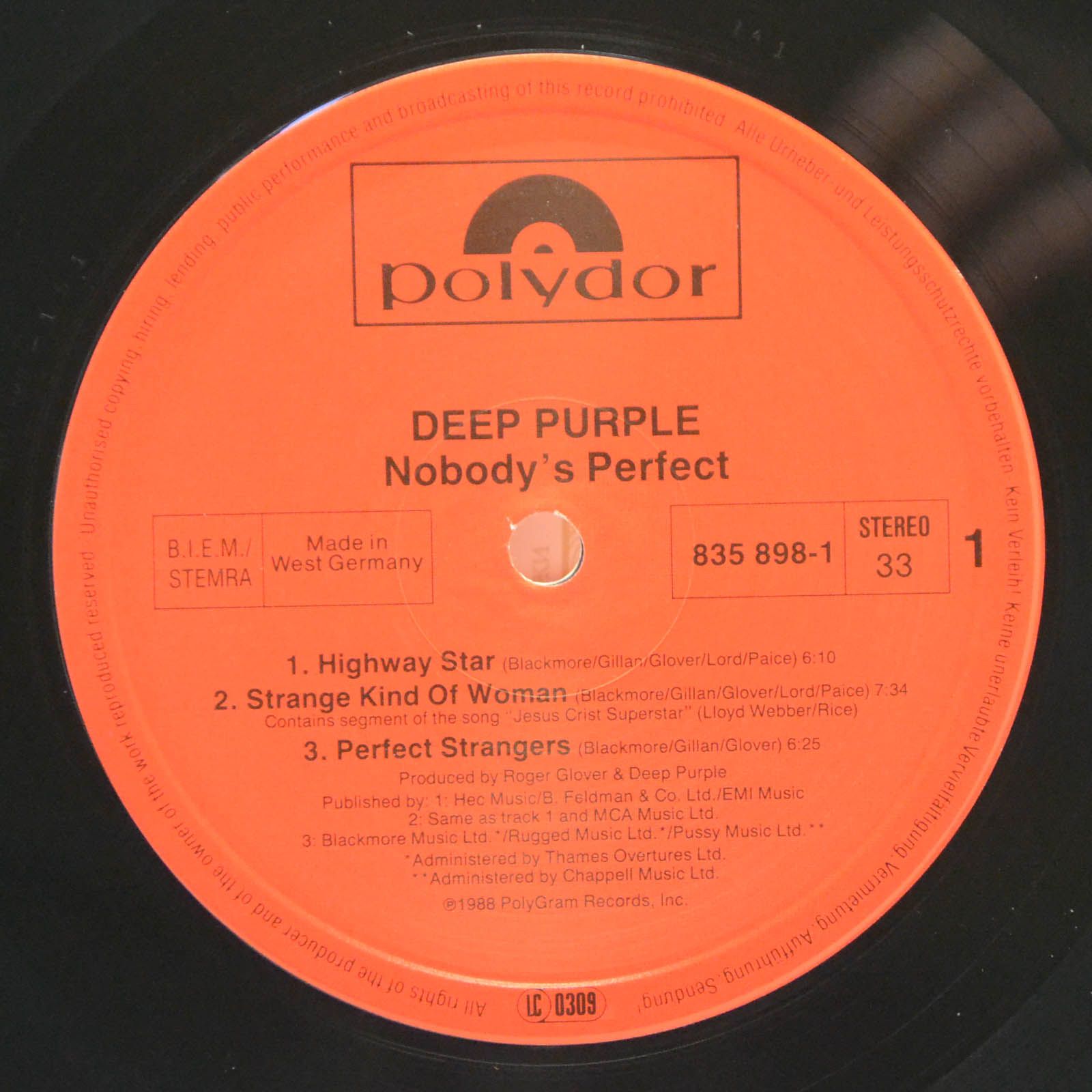 Deep Purple — Nobody's Perfect (2LP), 1988