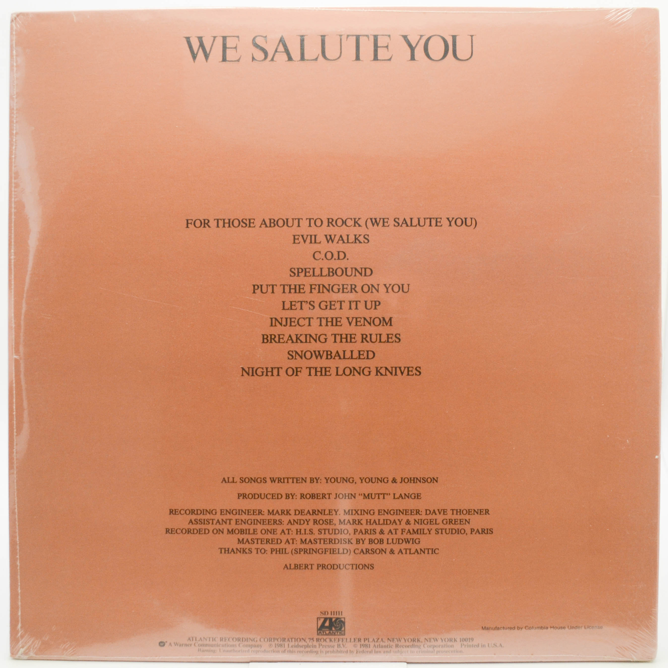 AC/DC — For Those About To Rock (We Salute You), 1981